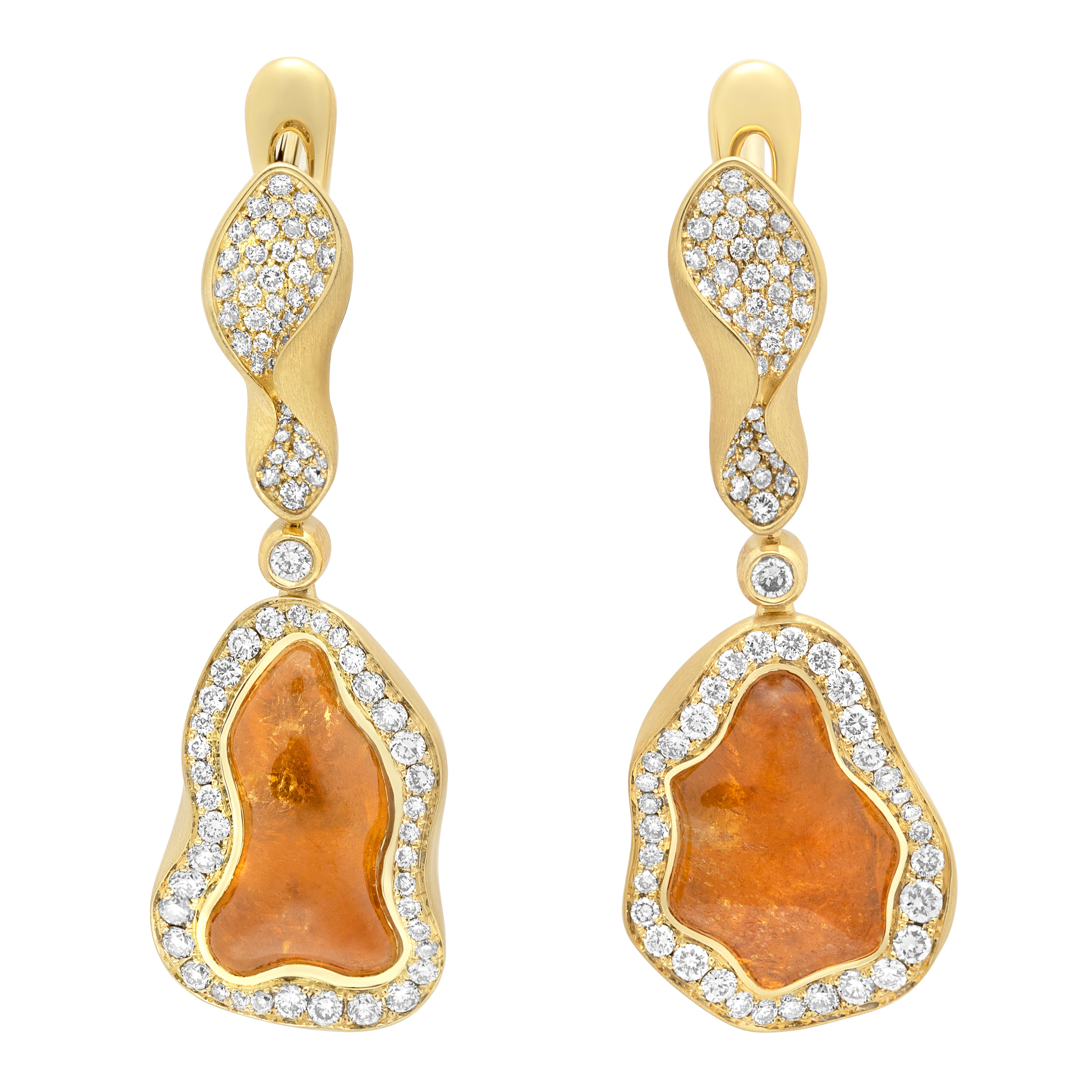 Spessartine Garnet, Champagne Diamonds 18K Yellow Gold Earrings, E 0030-83/1