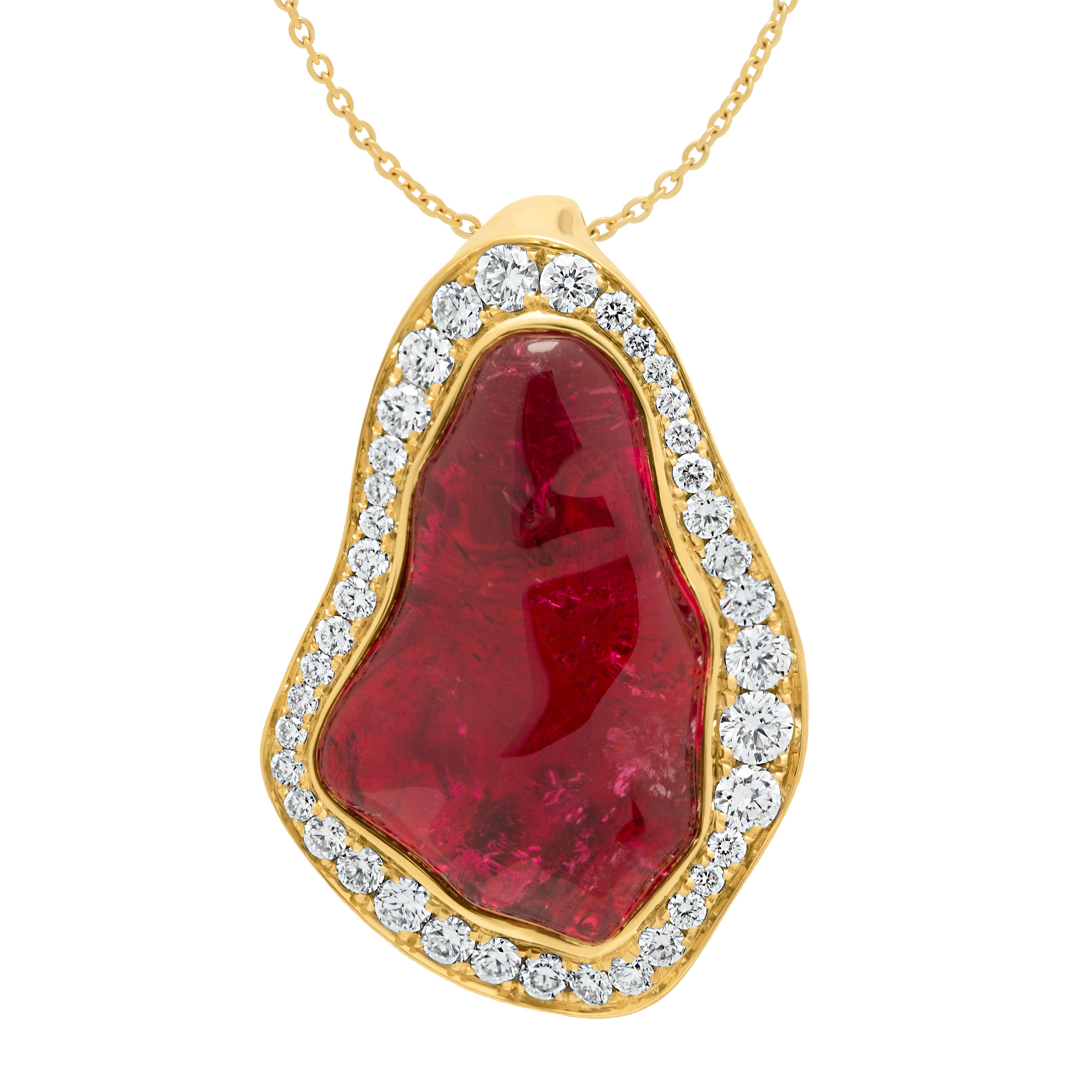 Rubellite, Diamonds 18K Yellow Gold Pendant, P 0030-8/1