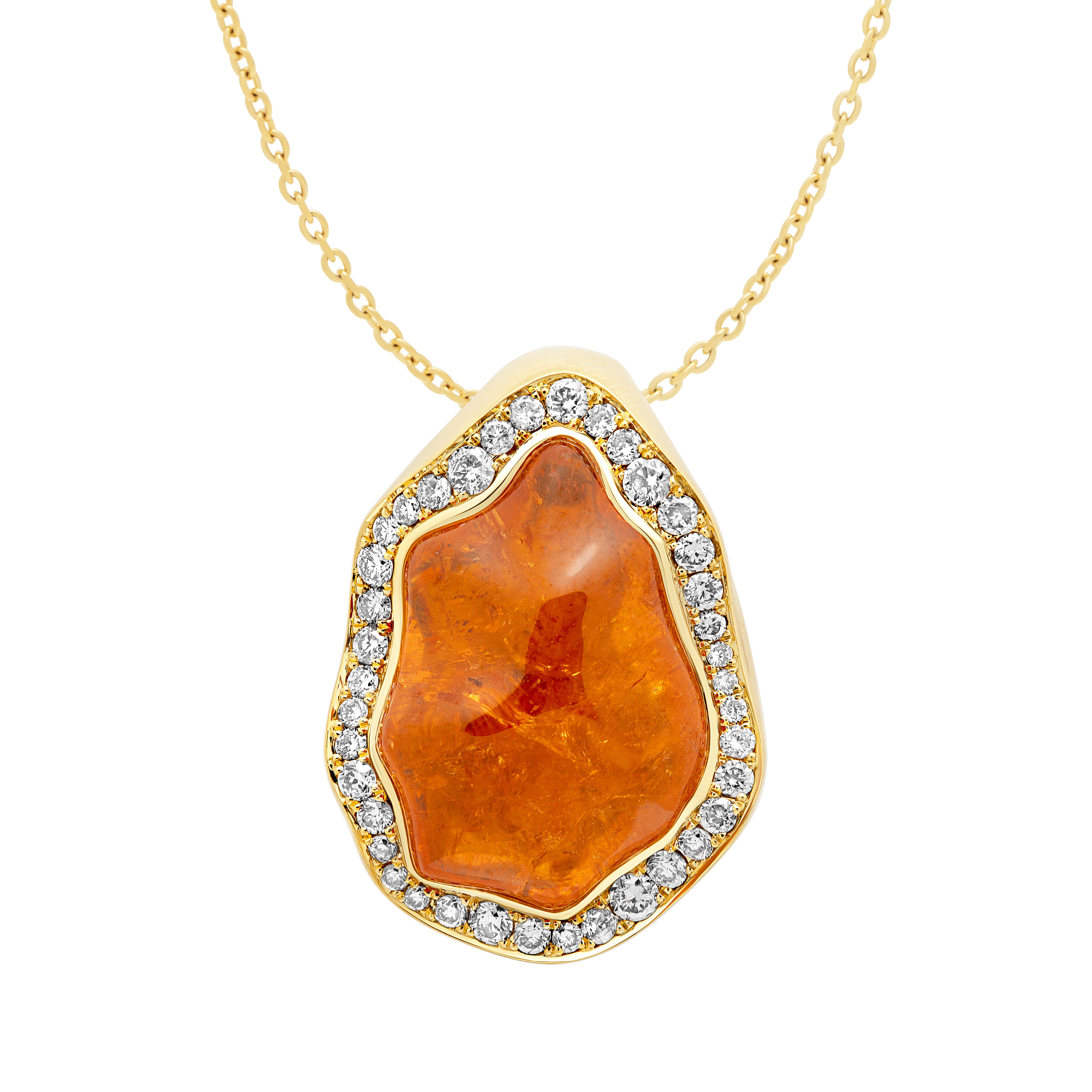 Spessartine Garnet, Champagne Diamonds 18K Yellow Gold Pendant, P 0030-83/1