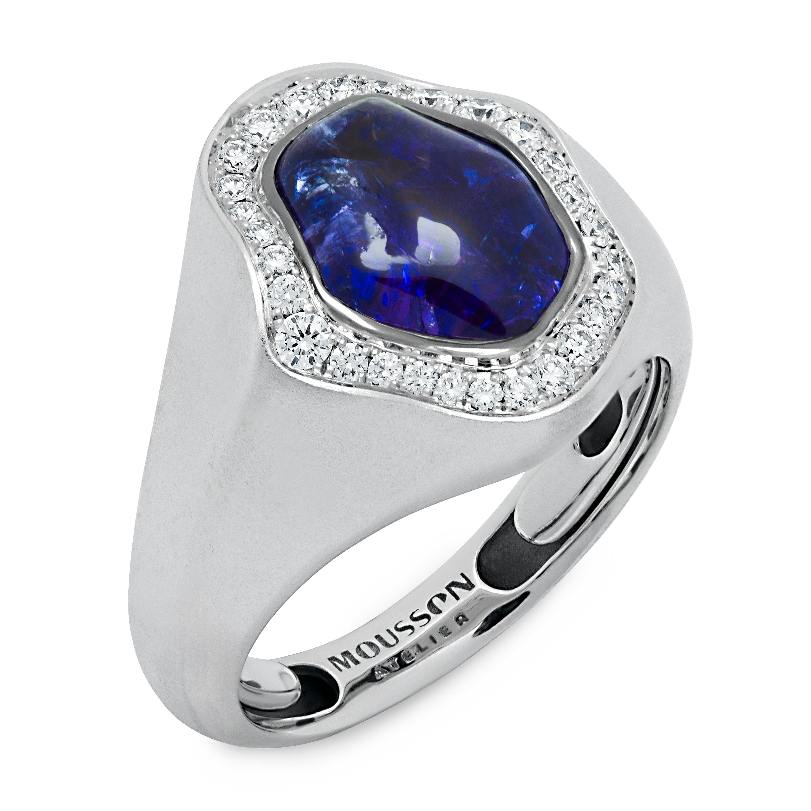 R 0030-19/1 18K White Gold, Tanzanite, Diamonds Ring