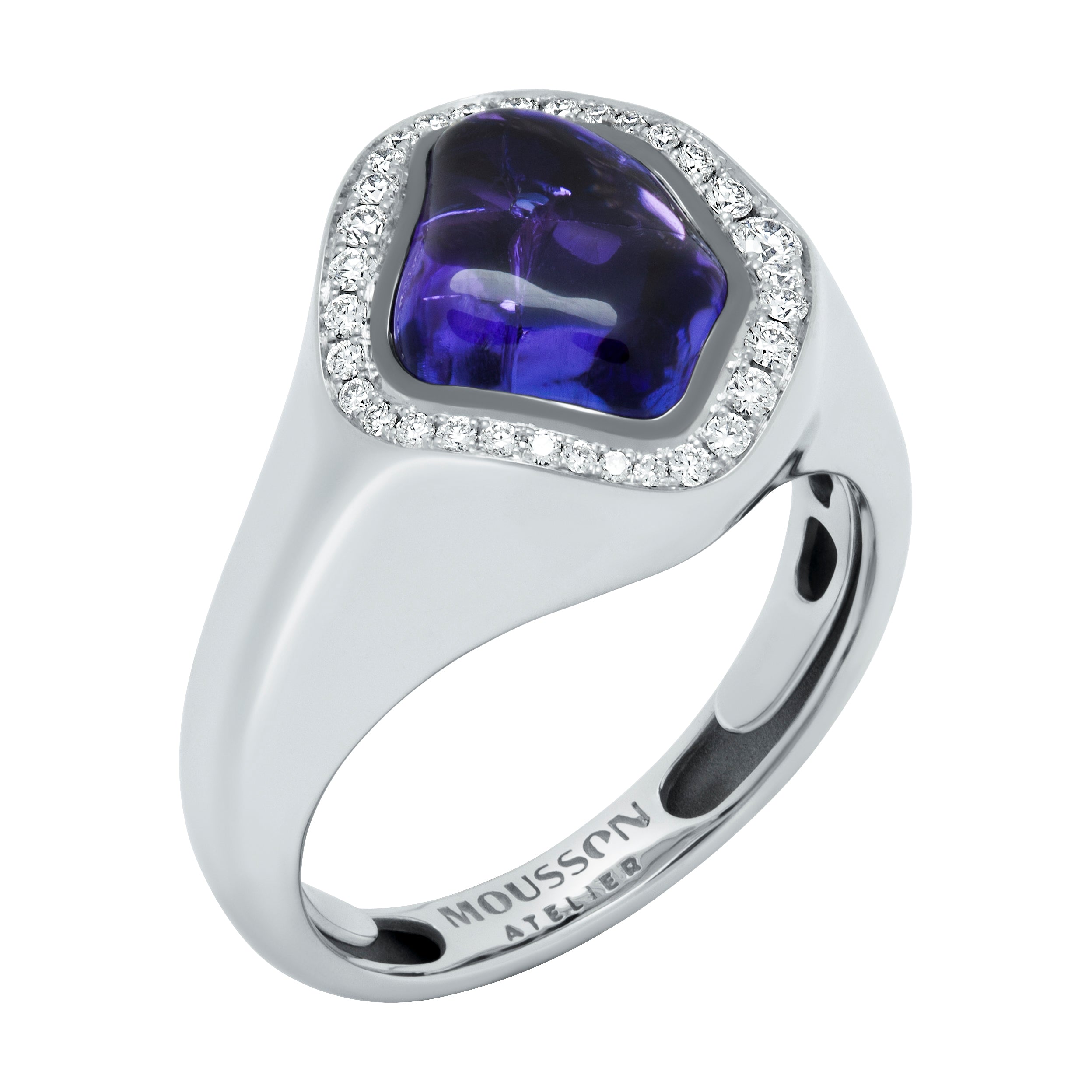 R 0030-20/1 18K White Gold, Tanzanite, Diamonds Ring