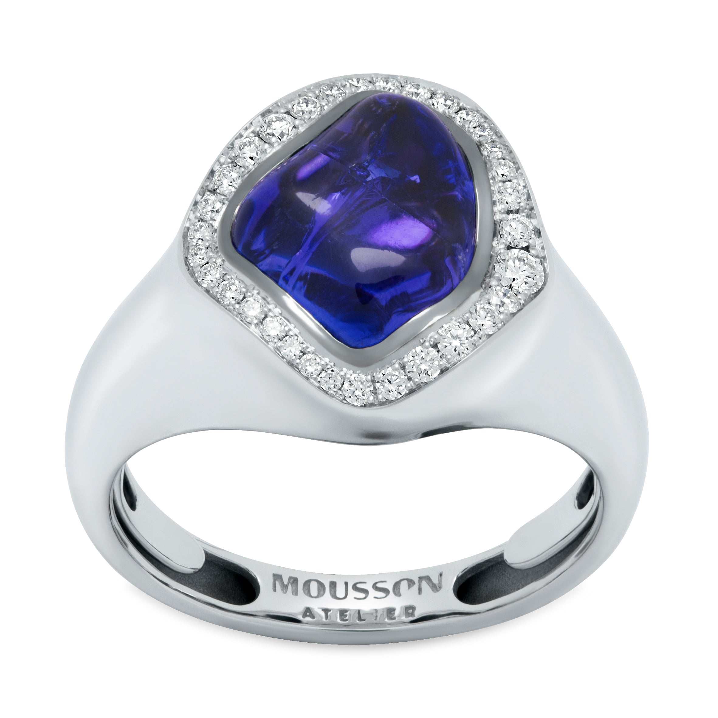 R 0030-20/1 18K White Gold, Tanzanite, Diamonds Ring