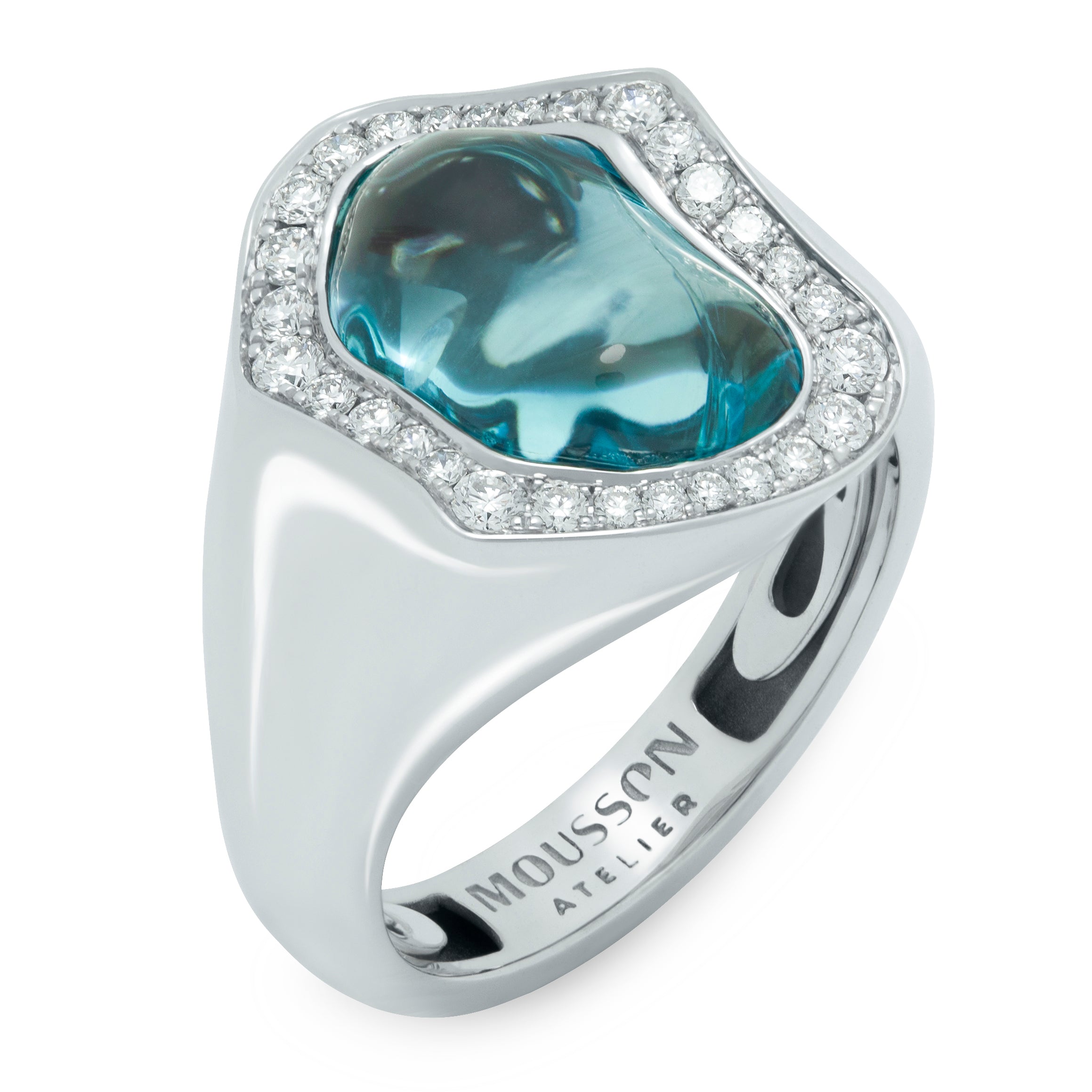 R 0030-5/1 18K White Gold, Aquamarine, Diamonds Ring