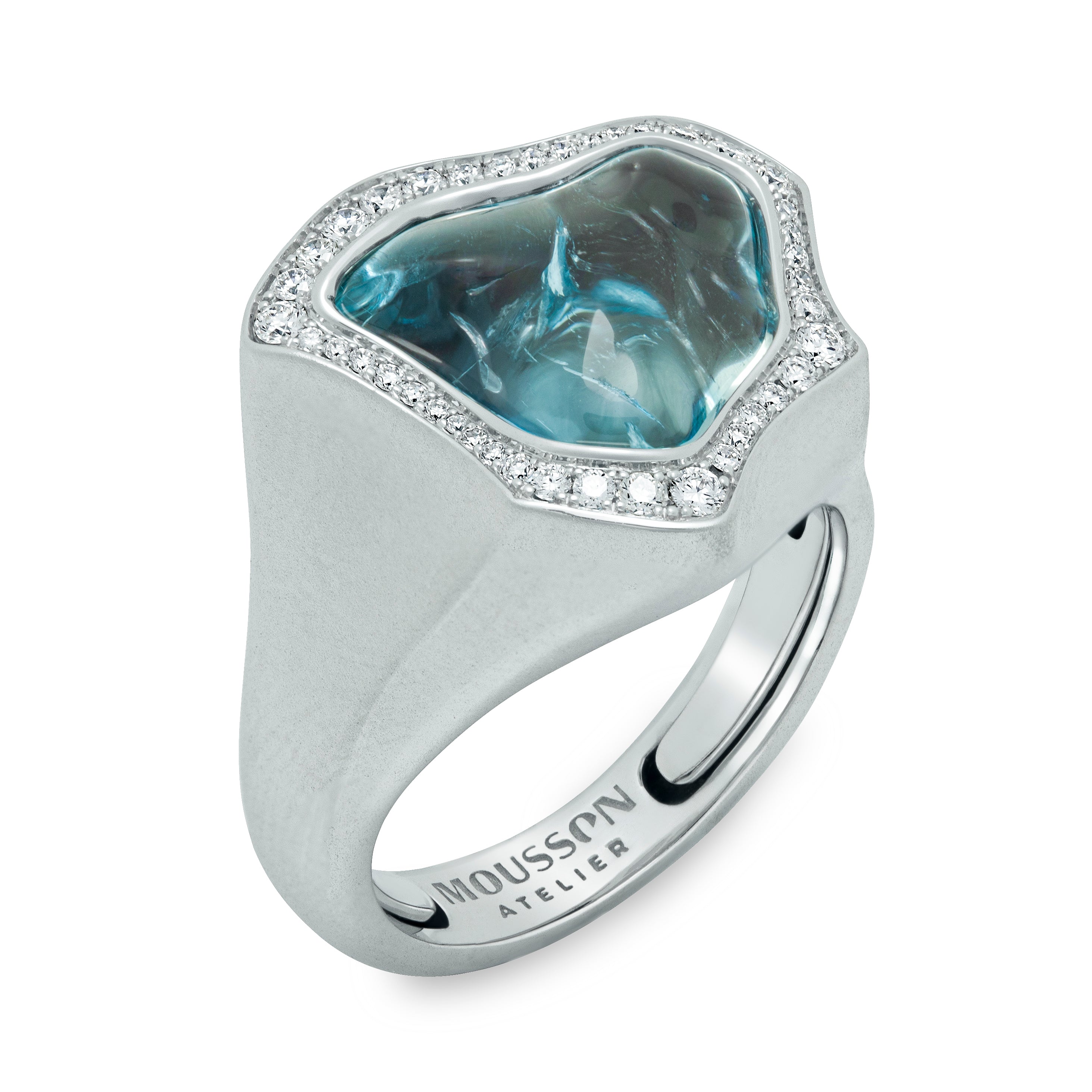 R 0030-6/1 18K White Gold, Aquamarine, Diamonds Ring