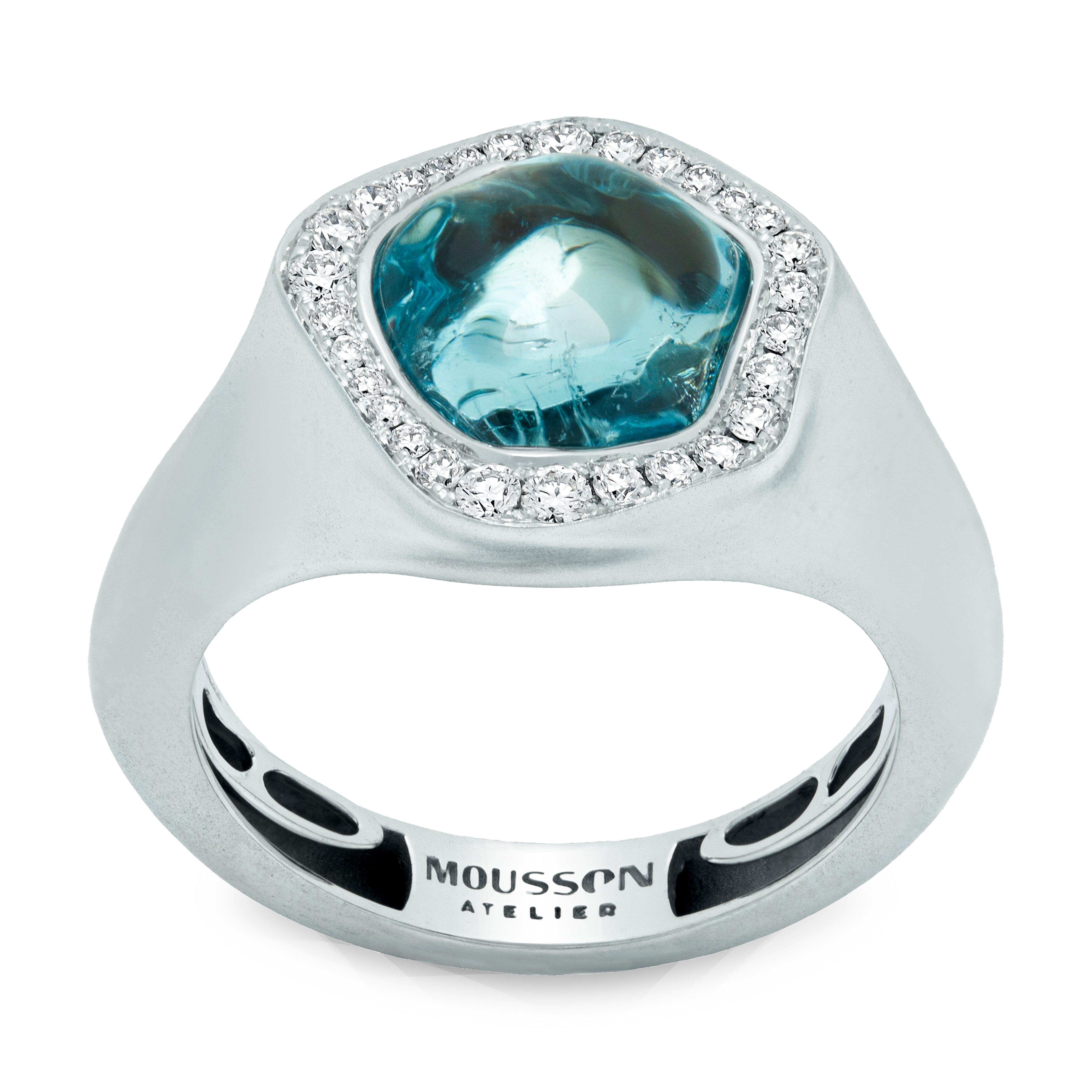 R 0030-7/1 18K White Gold, Aquamarine, Diamonds Ring