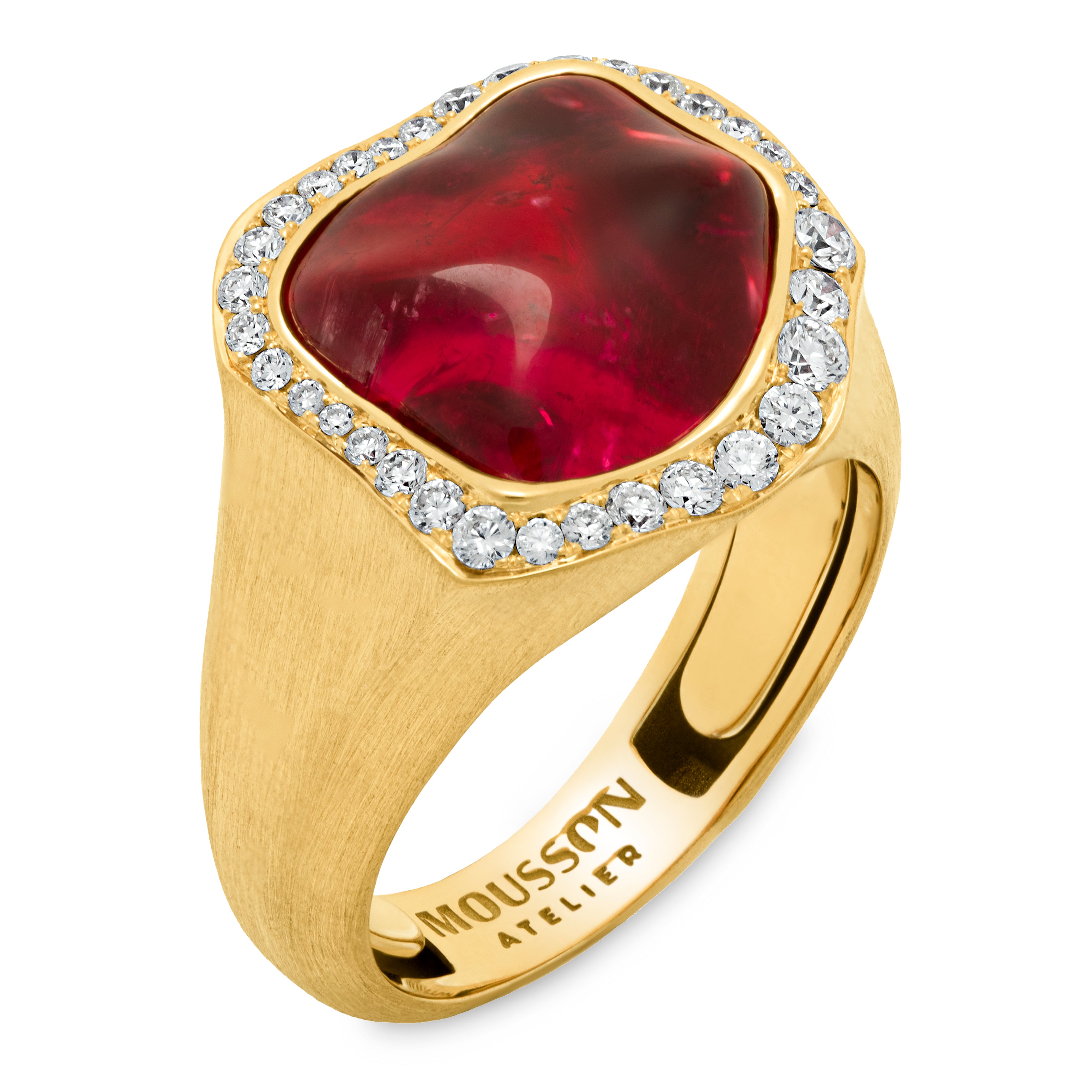 R 0030-8/1 18K Yellow Gold, Rubellite, Diamonds Ring