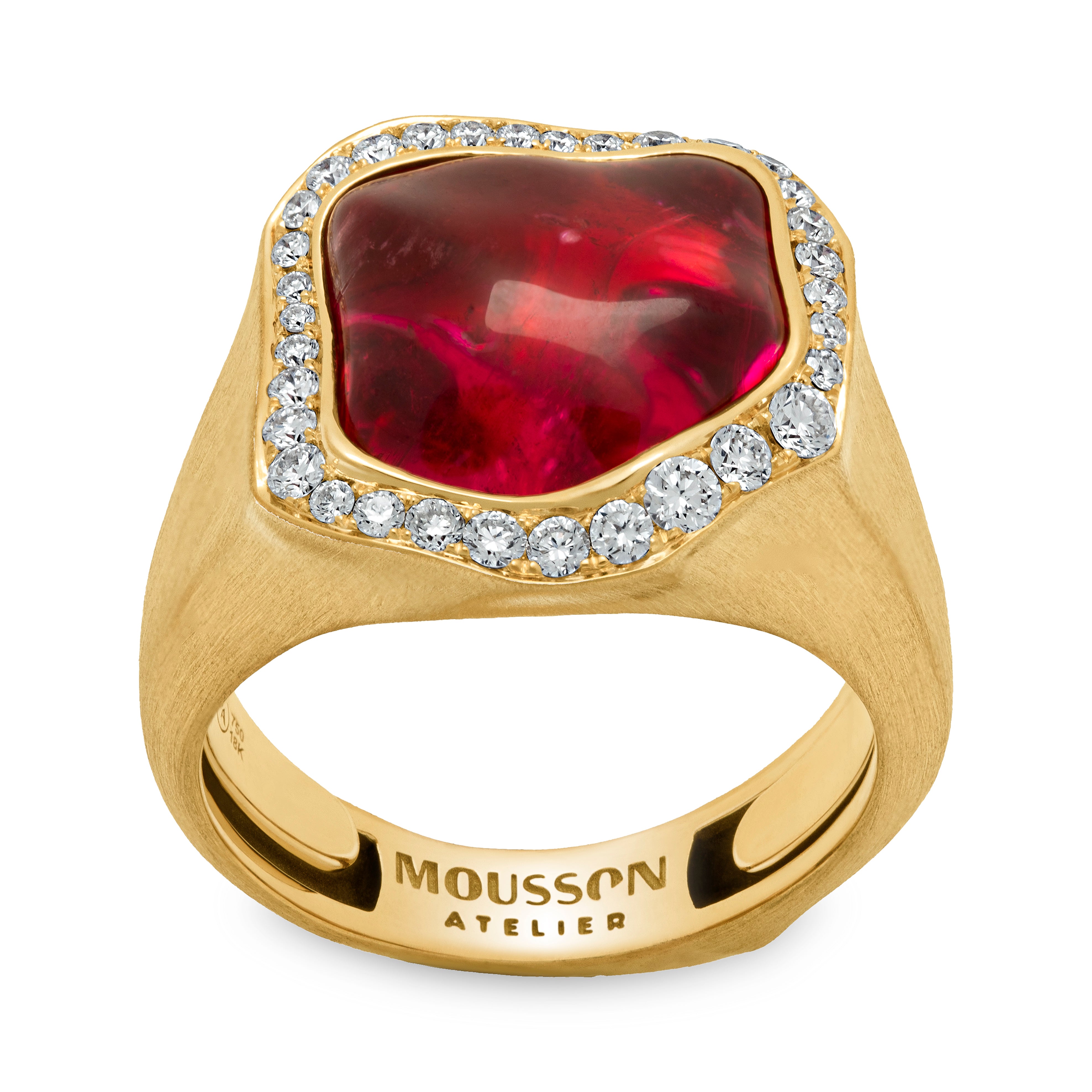 R 0030-8/1 18K Yellow Gold, Rubellite, Diamonds Ring