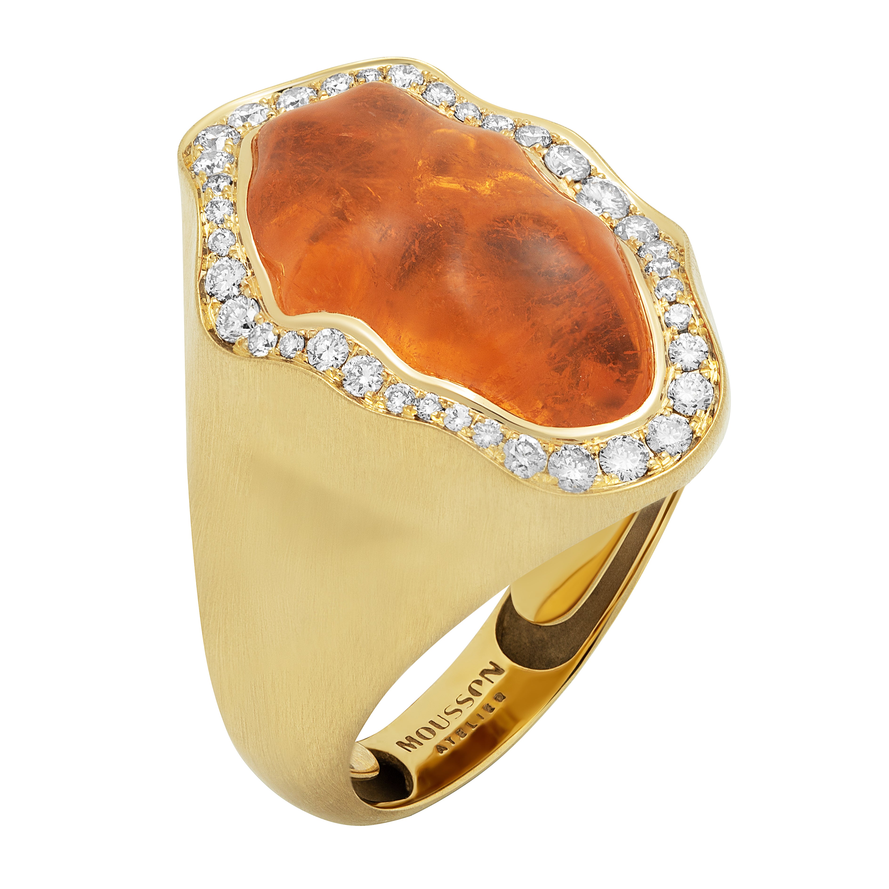 Spessartine Garnet, Champagne Diamonds Ring 18K Yellow Gold, R 0030-83/1