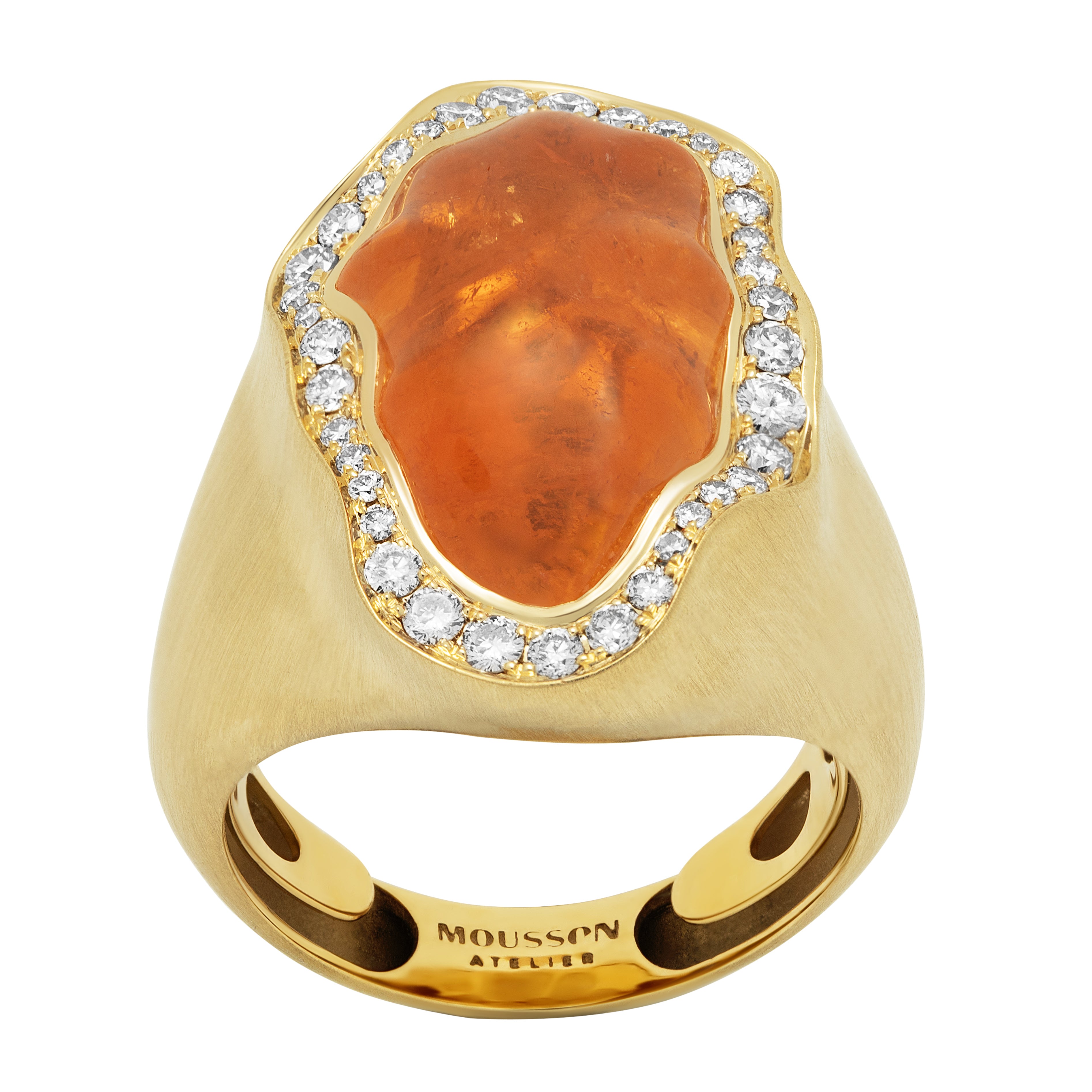 Spessartine Garnet, Champagne Diamonds Ring 18K Yellow Gold, R 0030-83/1