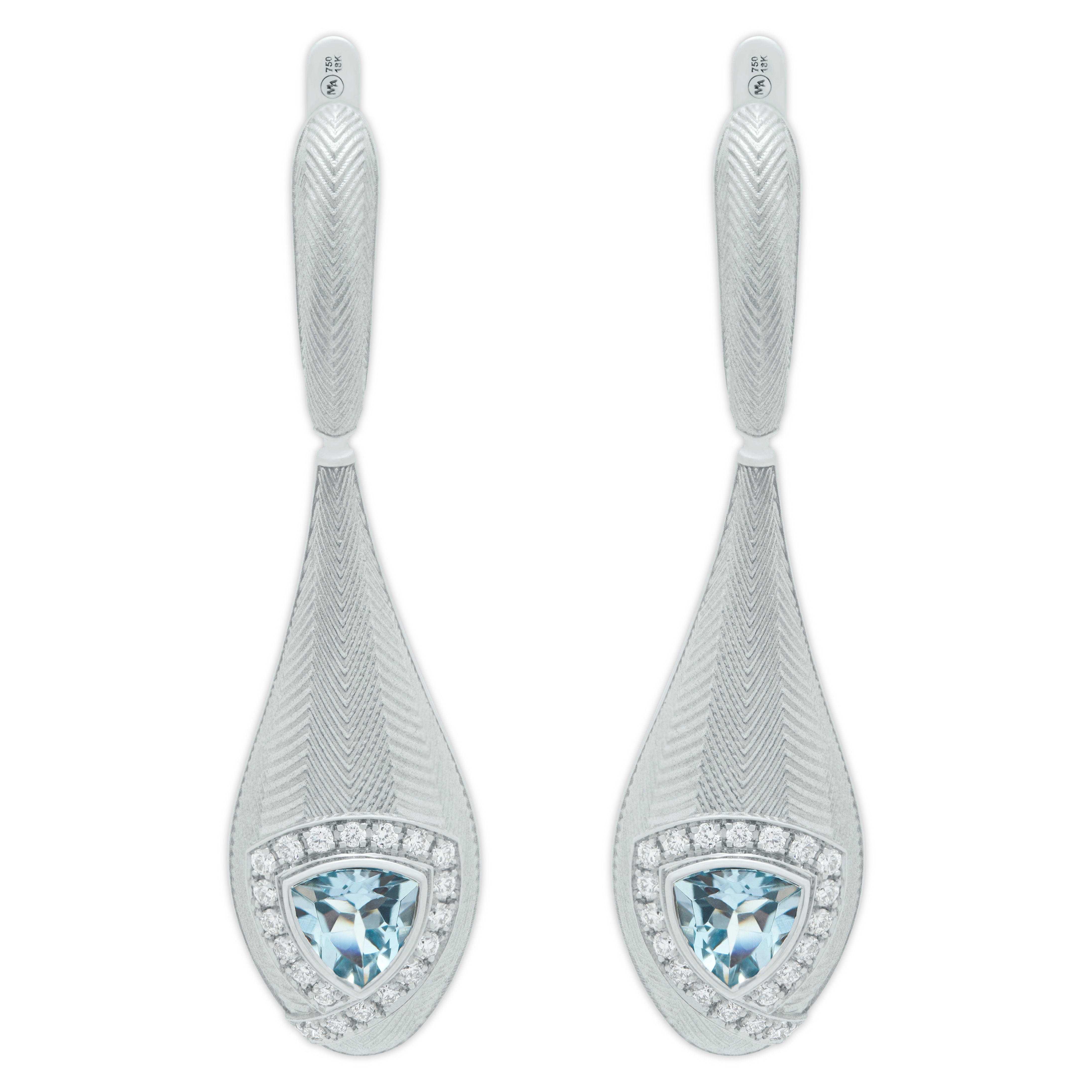 Aquamarine, Diamonds 18K White Gold Earrings, E 0086-1