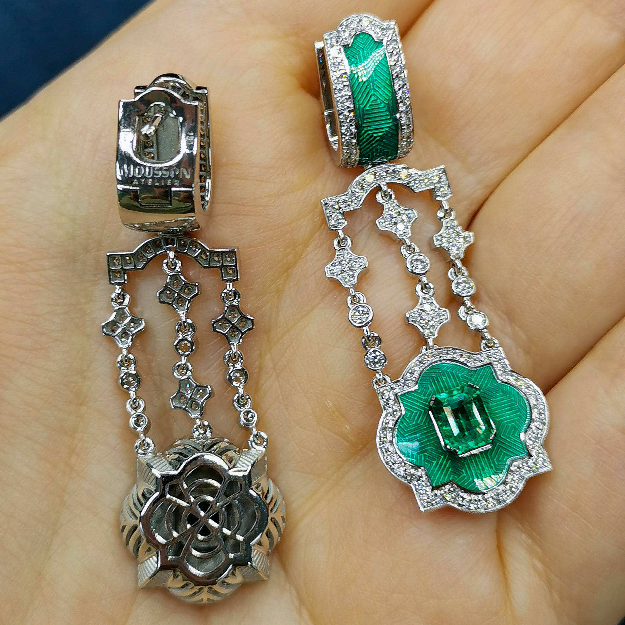 Emerald, Diamonds 18K White Gold Earrings, E 0117-10