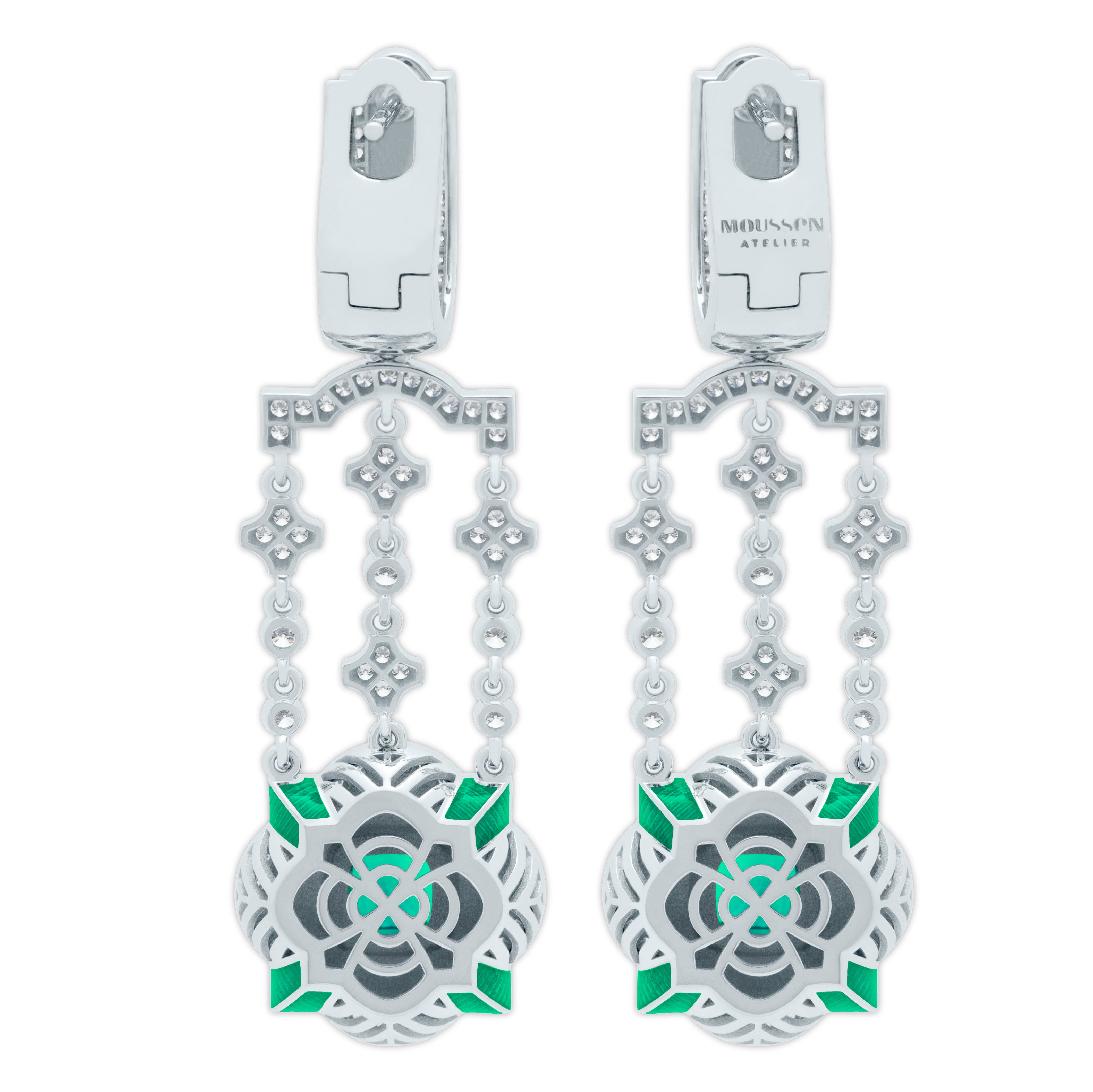 Emerald, Diamonds 18K White Gold Earrings, E 0117-10