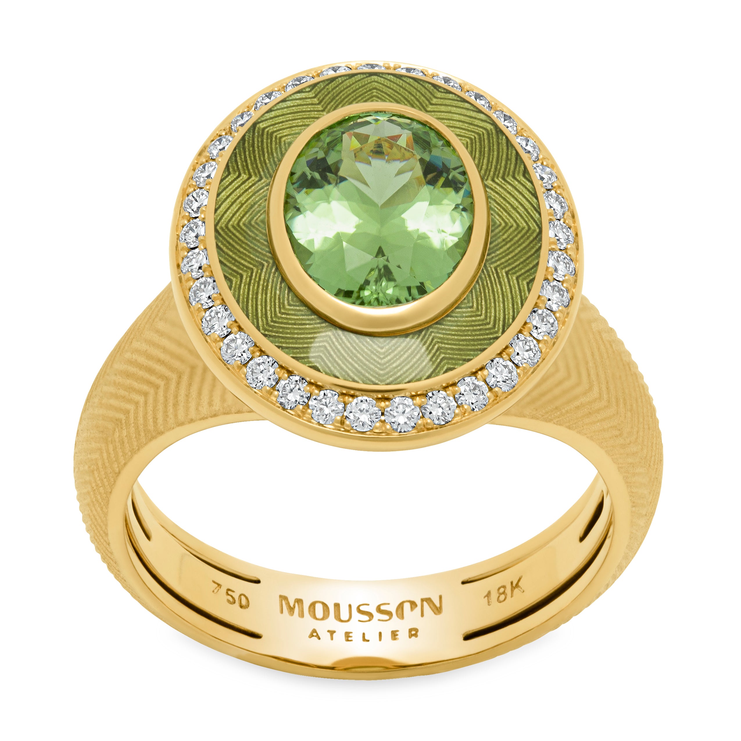 Enamel, Green Tourmaline, Diamonds 18K Yellow Gold Ring, R 0084-2