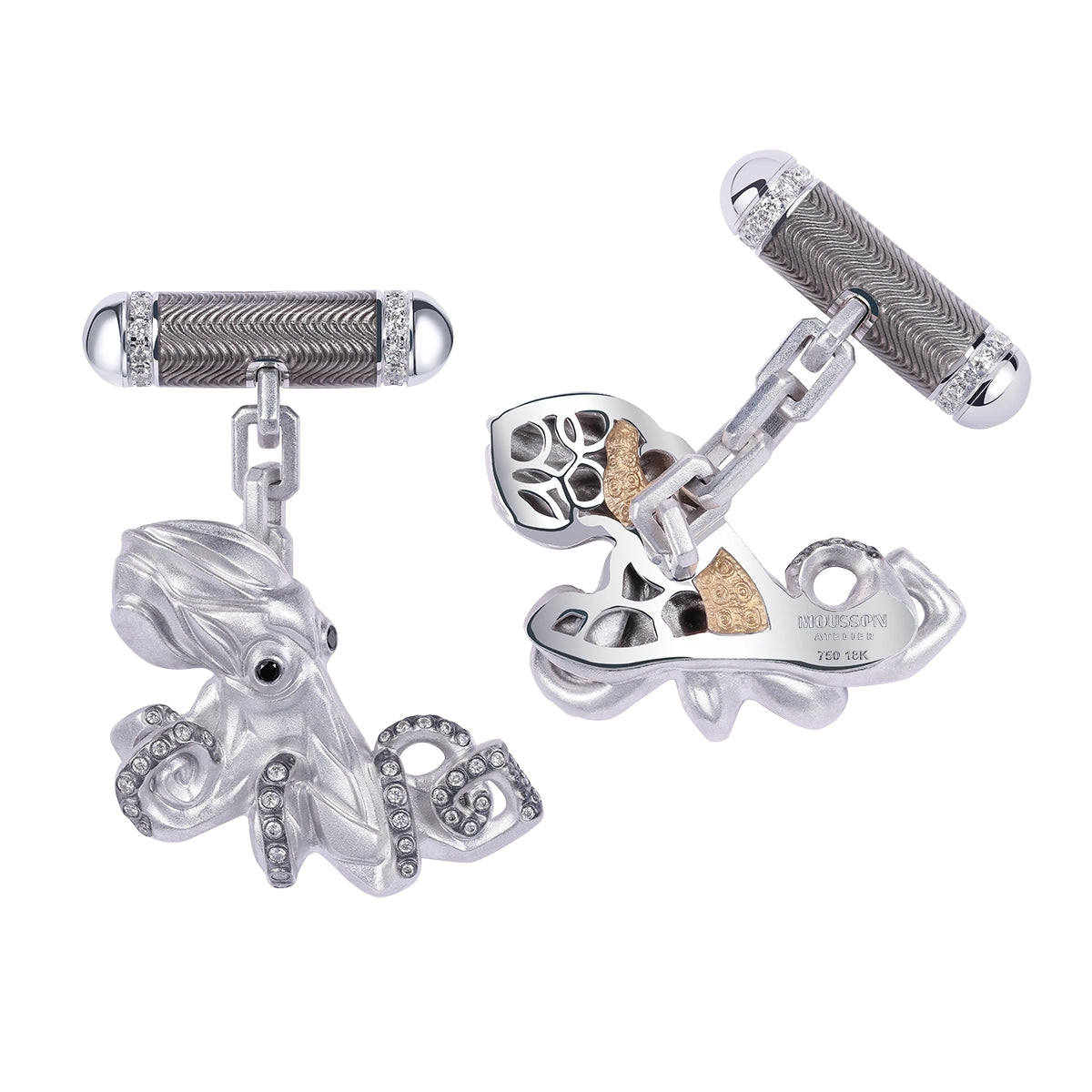 White gold cufflinks with intricate design