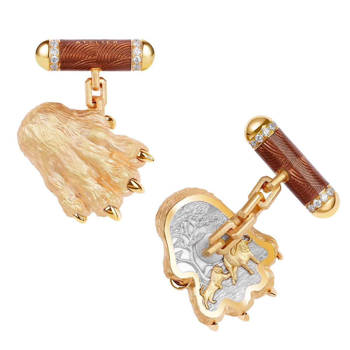 Yellow and White gold cufflinks with animal-themed motive