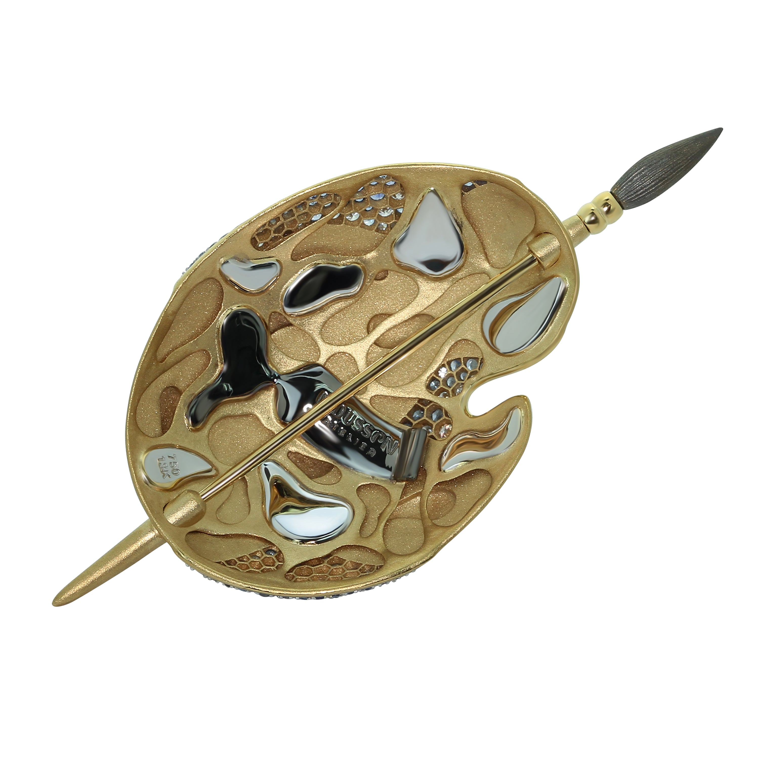 Enamel, Sapphire, Diamonds 18K Yellow Gold Palette Brooch, Brs 0032-0