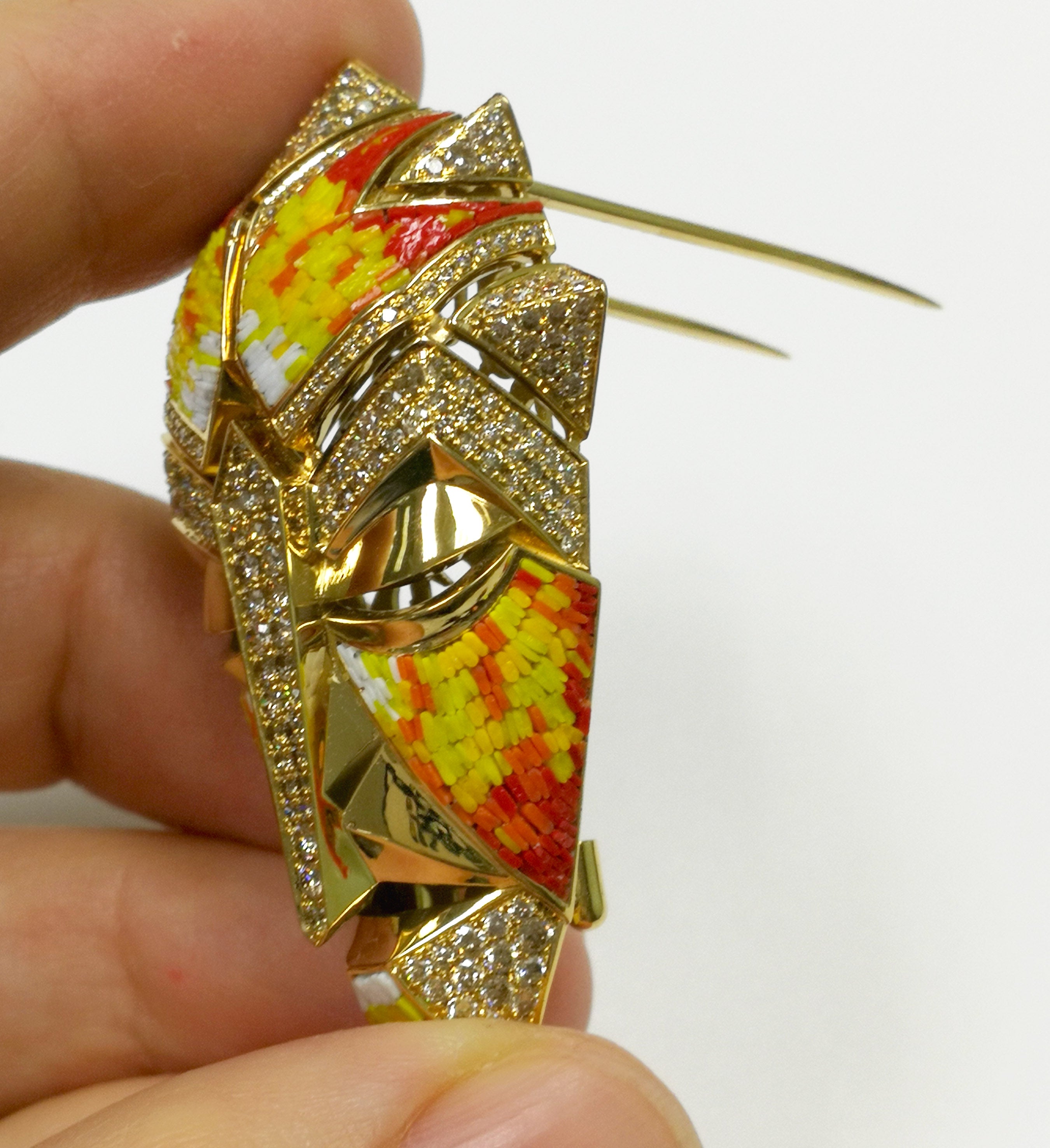 Micro-Mosaic, Champagne Diamonds 18K Yellow Gold Brooch, Brs 0098-0