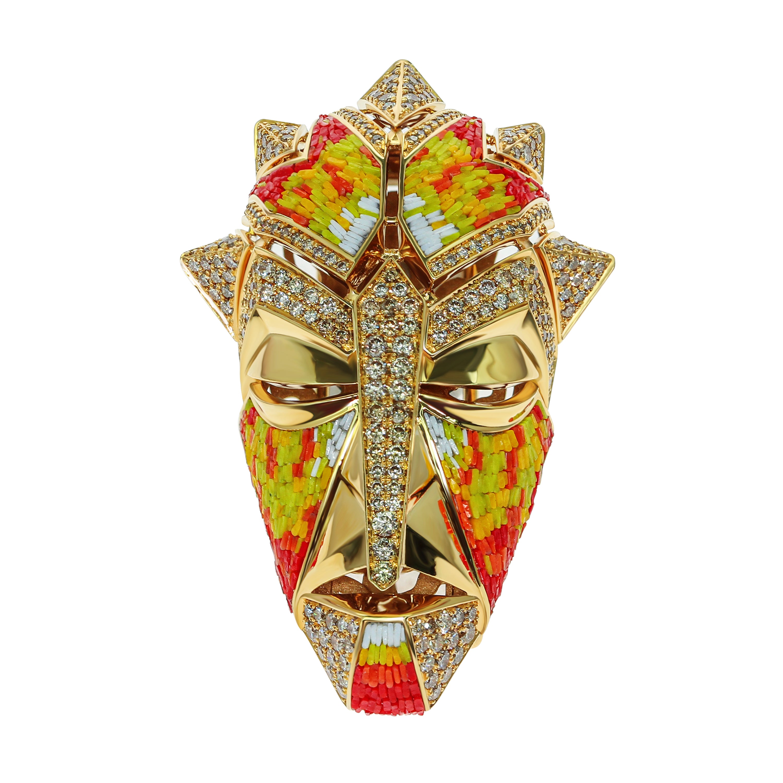 Micro-Mosaic, Champagne Diamonds 18K Yellow Gold Brooch, Brs 0098-0