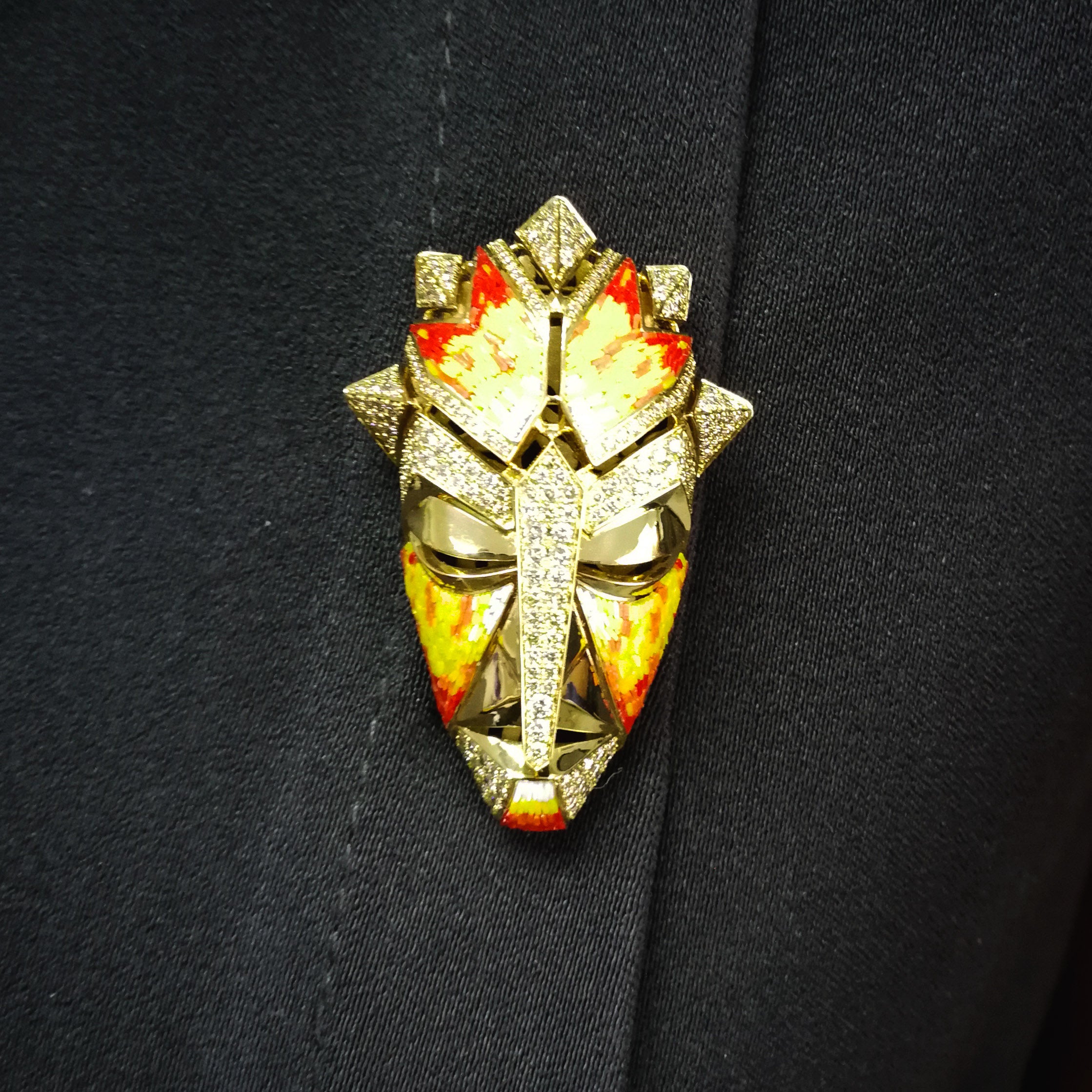 Micro-Mosaic, Champagne Diamonds 18K Yellow Gold Brooch, Brs 0098-0