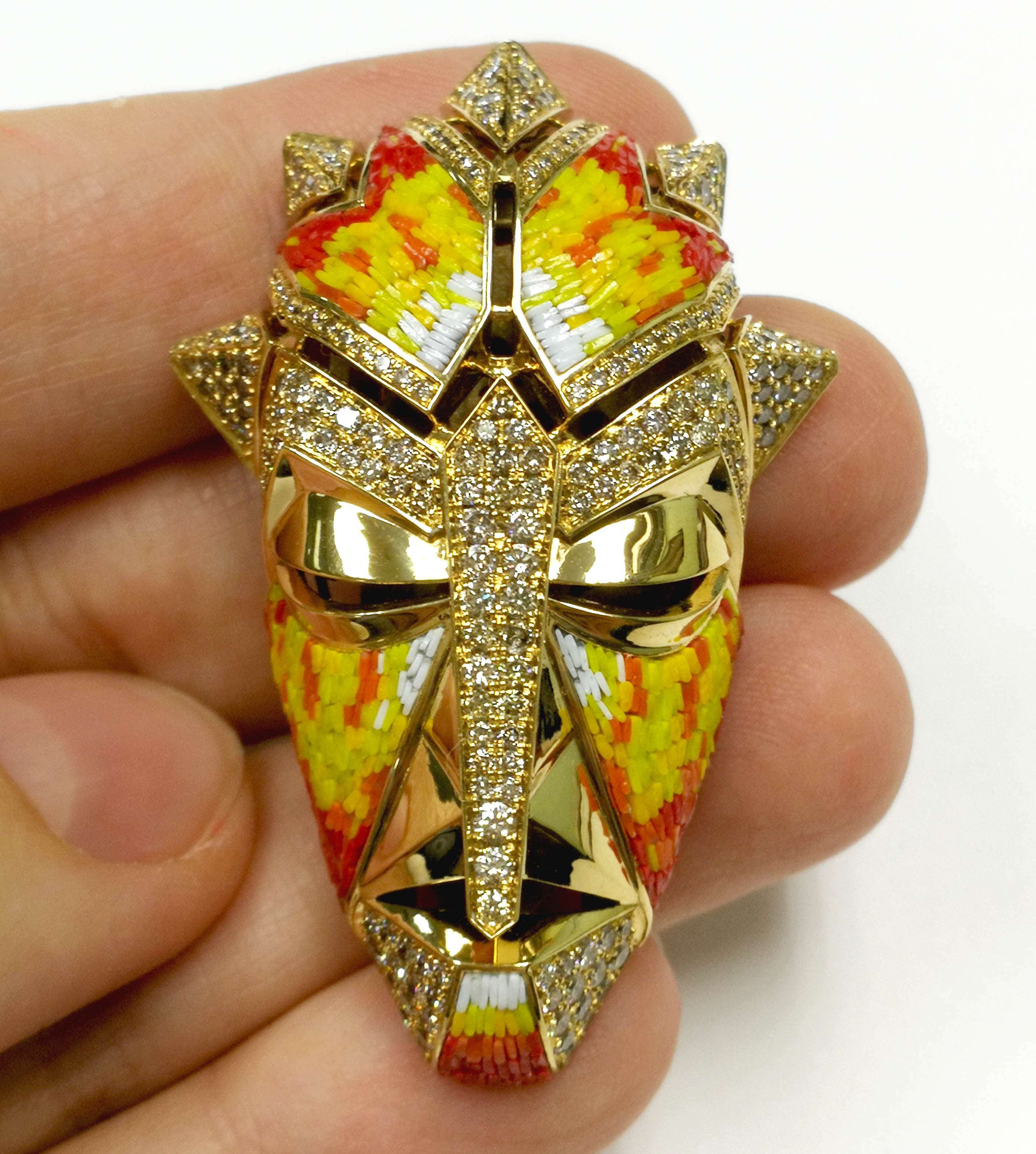Micro-Mosaic, Champagne Diamonds 18K Yellow Gold Brooch, Brs 0098-0