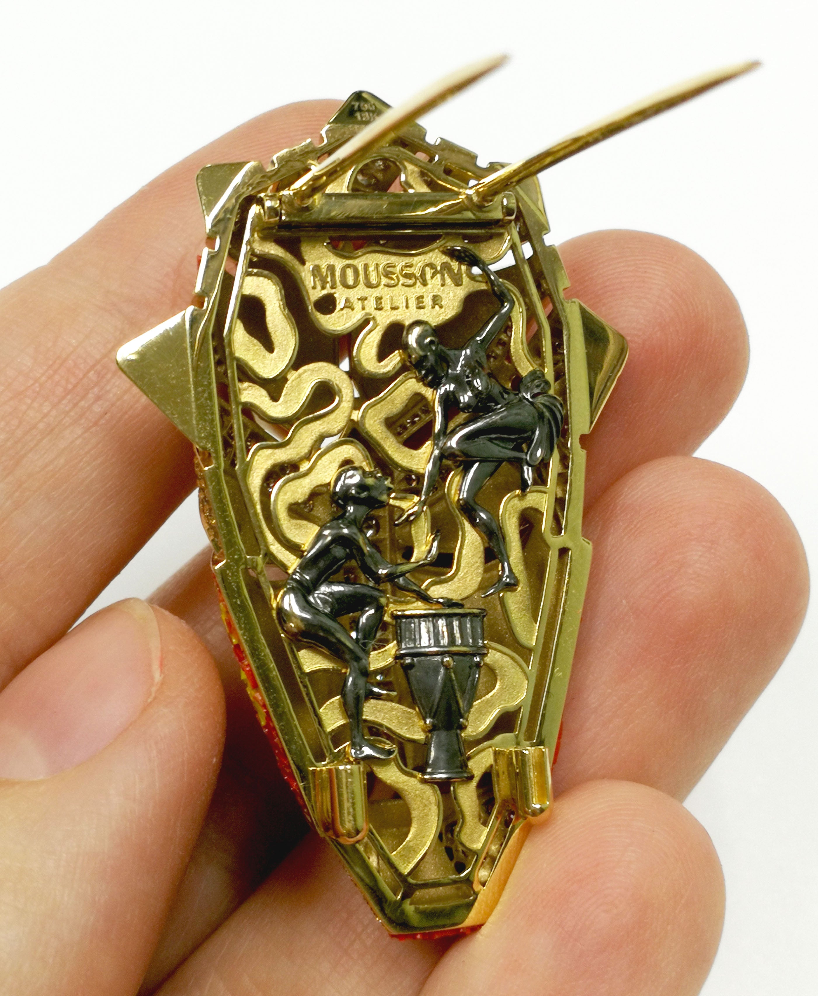 Micro-Mosaic, Champagne Diamonds 18K Yellow Gold Brooch, Brs 0098-0