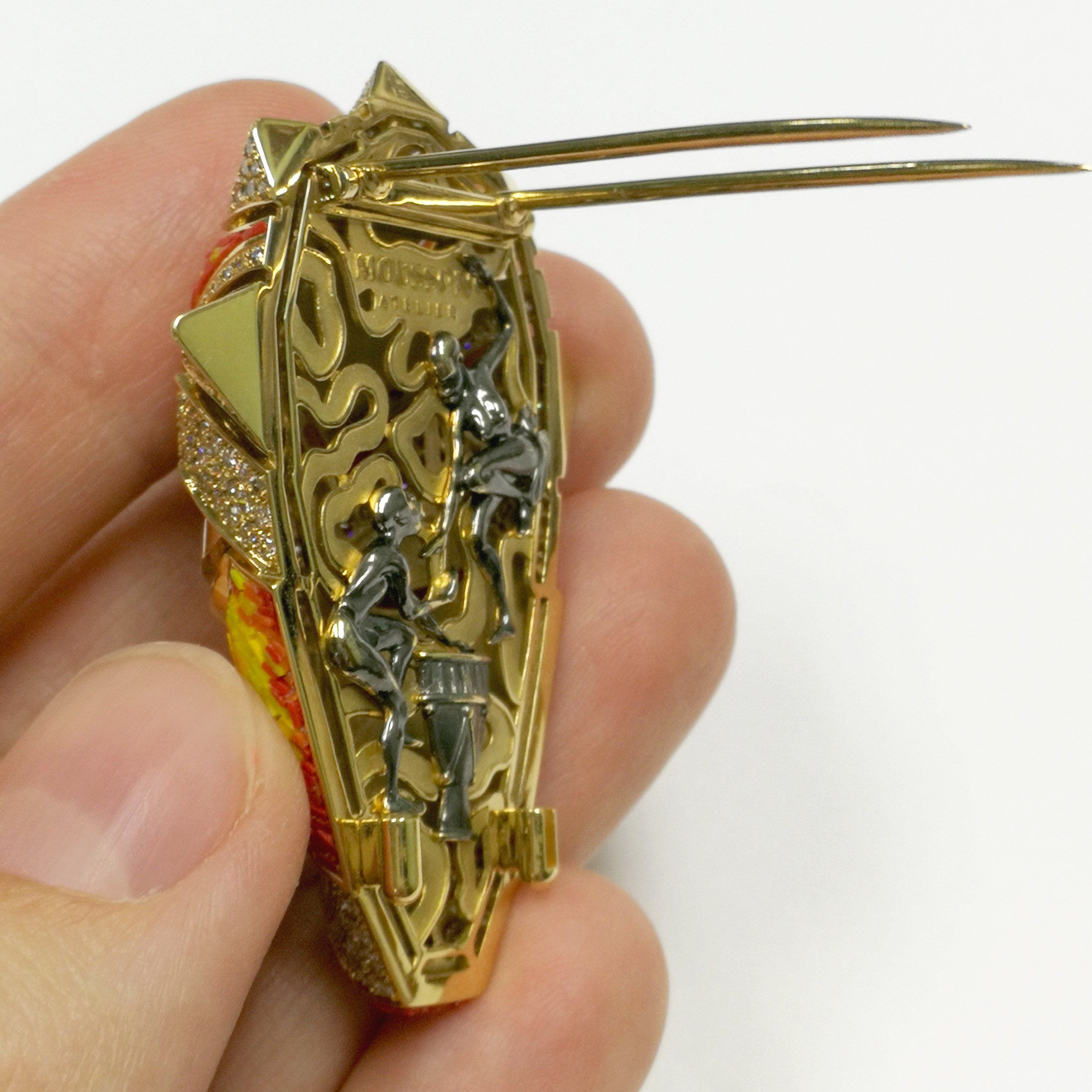 Micro-Mosaic, Champagne Diamonds 18K Yellow Gold Brooch, Brs 0098-0