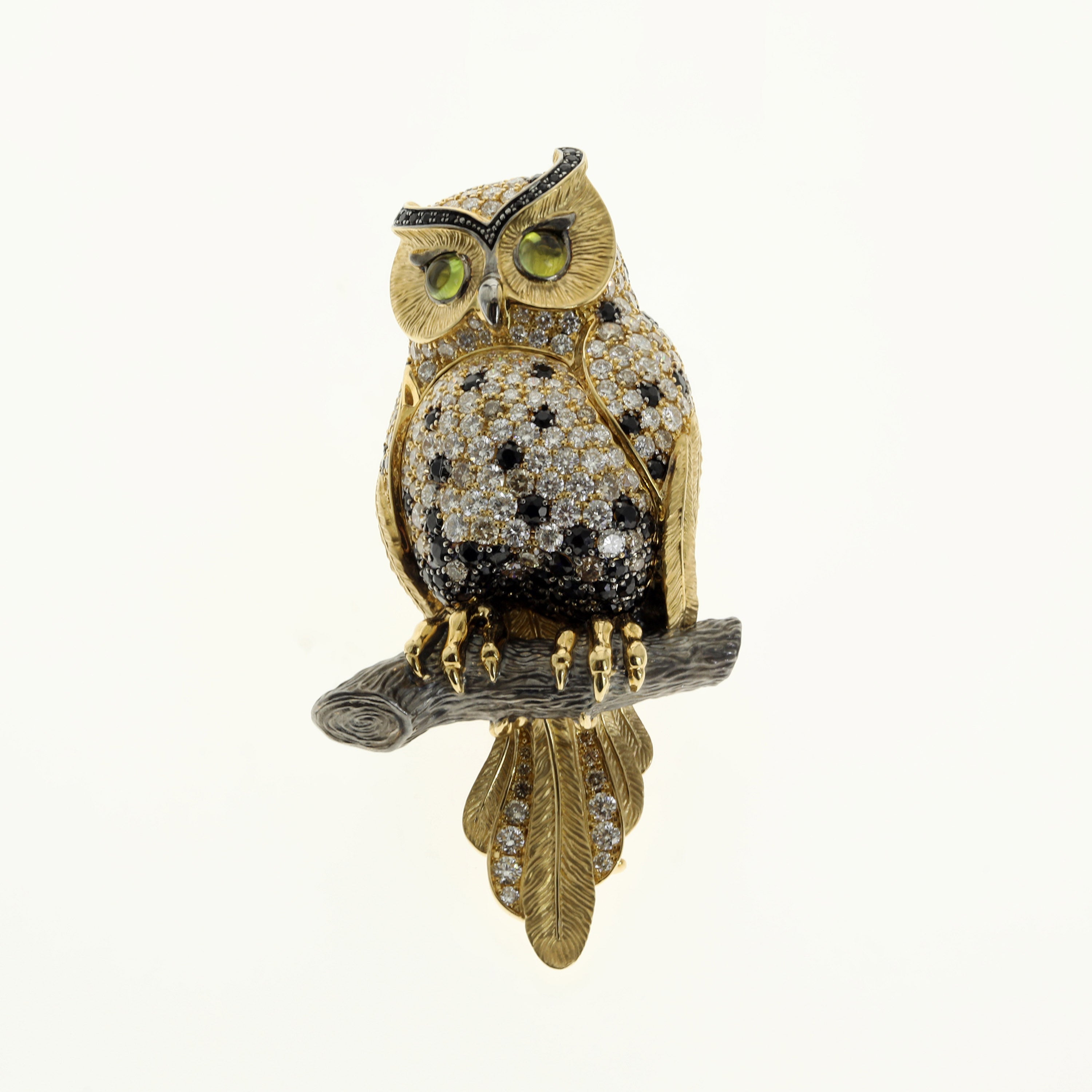 Diamonds 18K Yellow Gold Owl Brooch Brs 0171-1