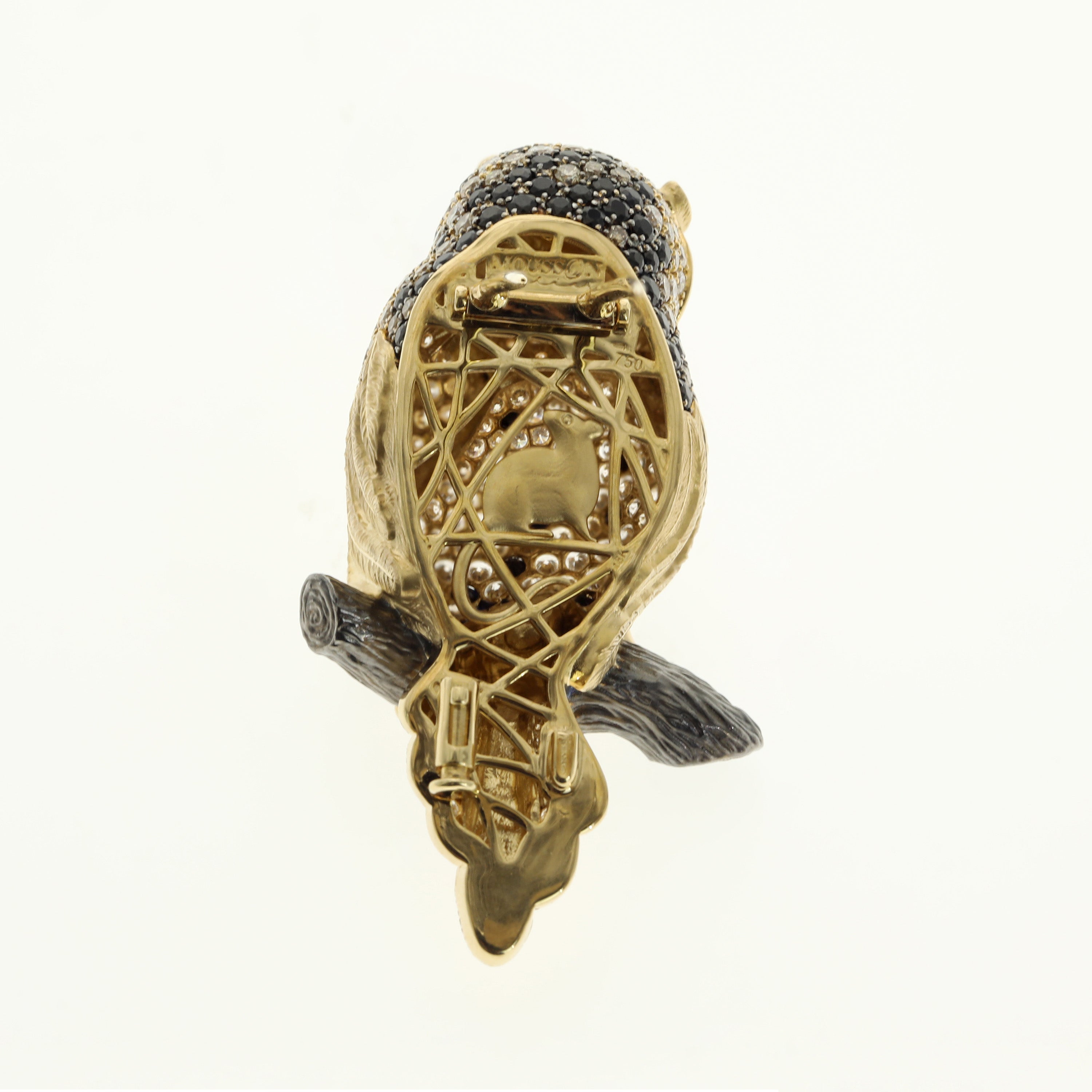 Diamonds 18K Yellow Gold Owl Brooch Brs 0171-1