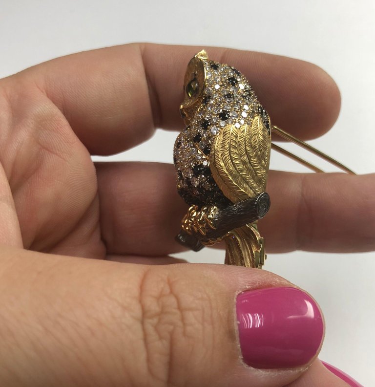 Diamonds 18K Yellow Gold Owl Brooch Brs 0171-1