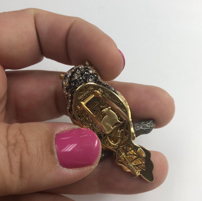 Diamonds 18K Yellow Gold Owl Brooch Brs 0171-1