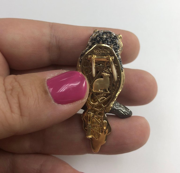 Diamonds 18K Yellow Gold Owl Brooch Brs 0171-1