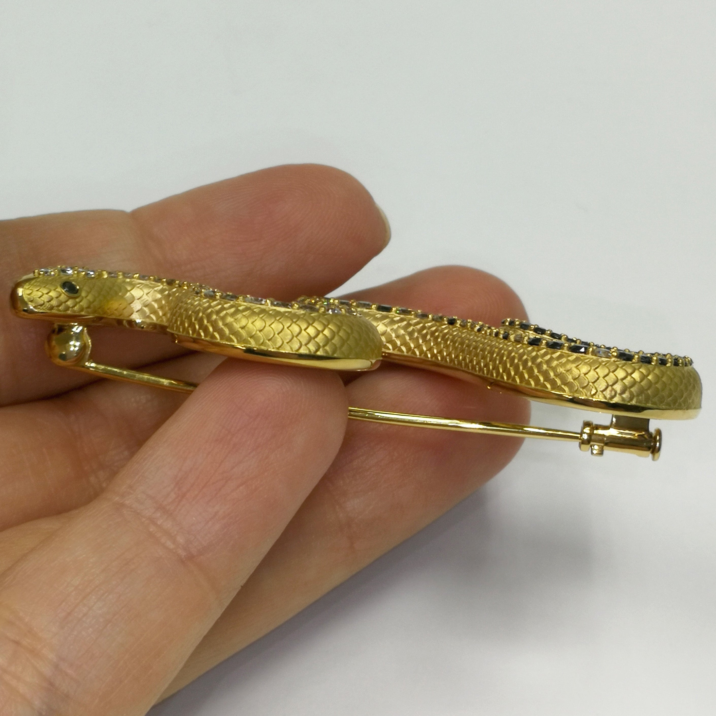Diamonds 18K Yellow Gold Snake Brooch, Brs 0188-0