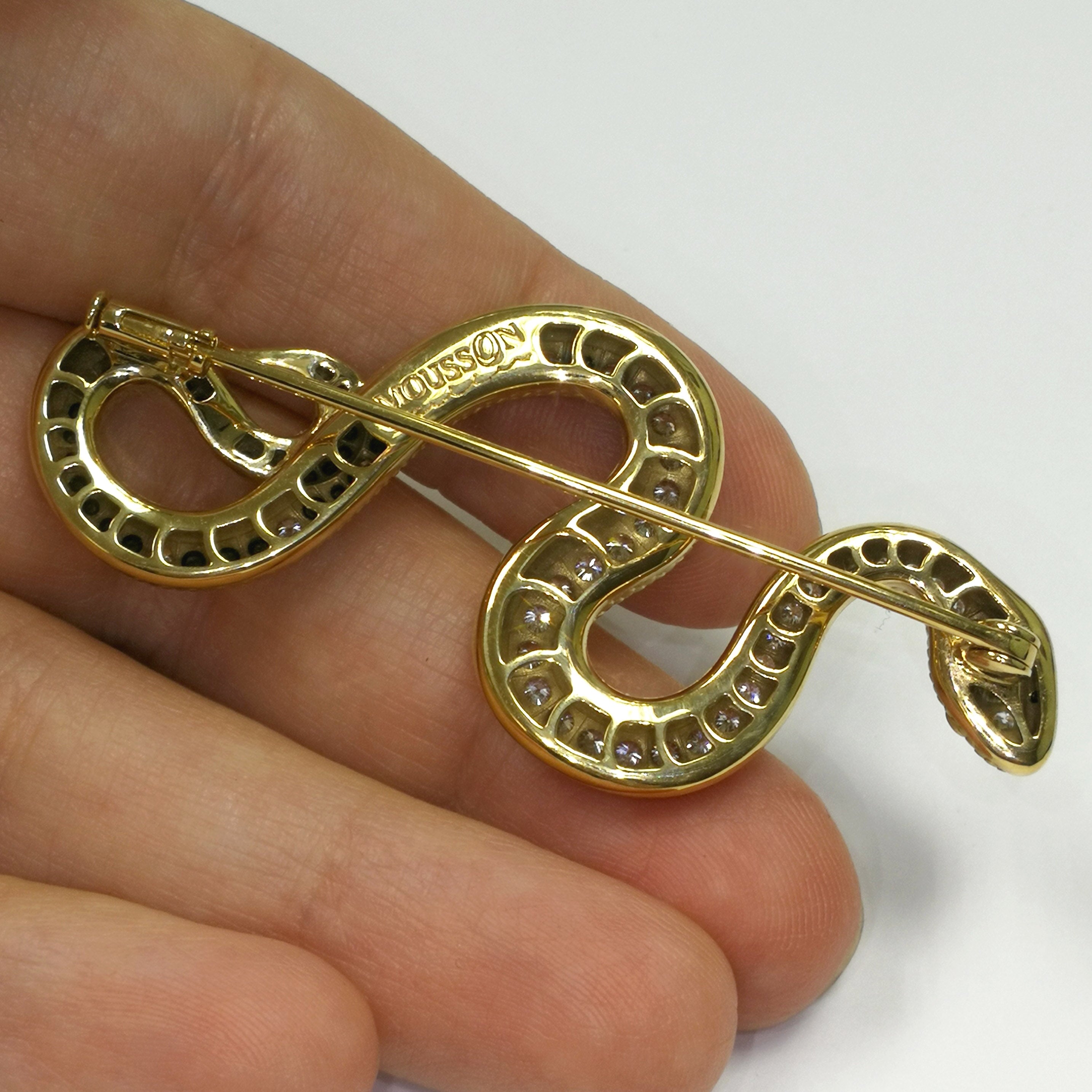 Diamonds 18K Yellow Gold Snake Brooch, Brs 0188-0