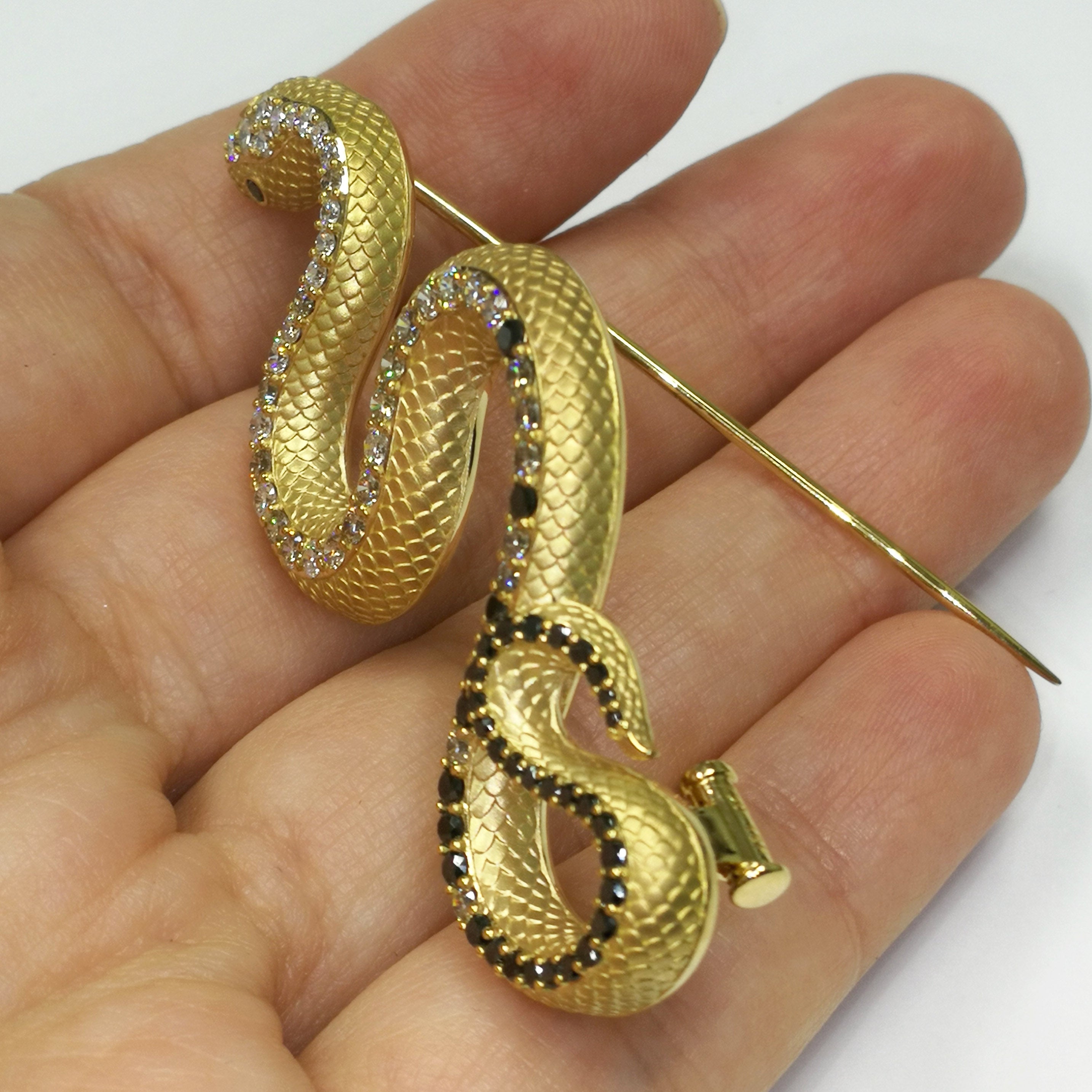 Diamonds 18K Yellow Gold Snake Brooch, Brs 0188-0