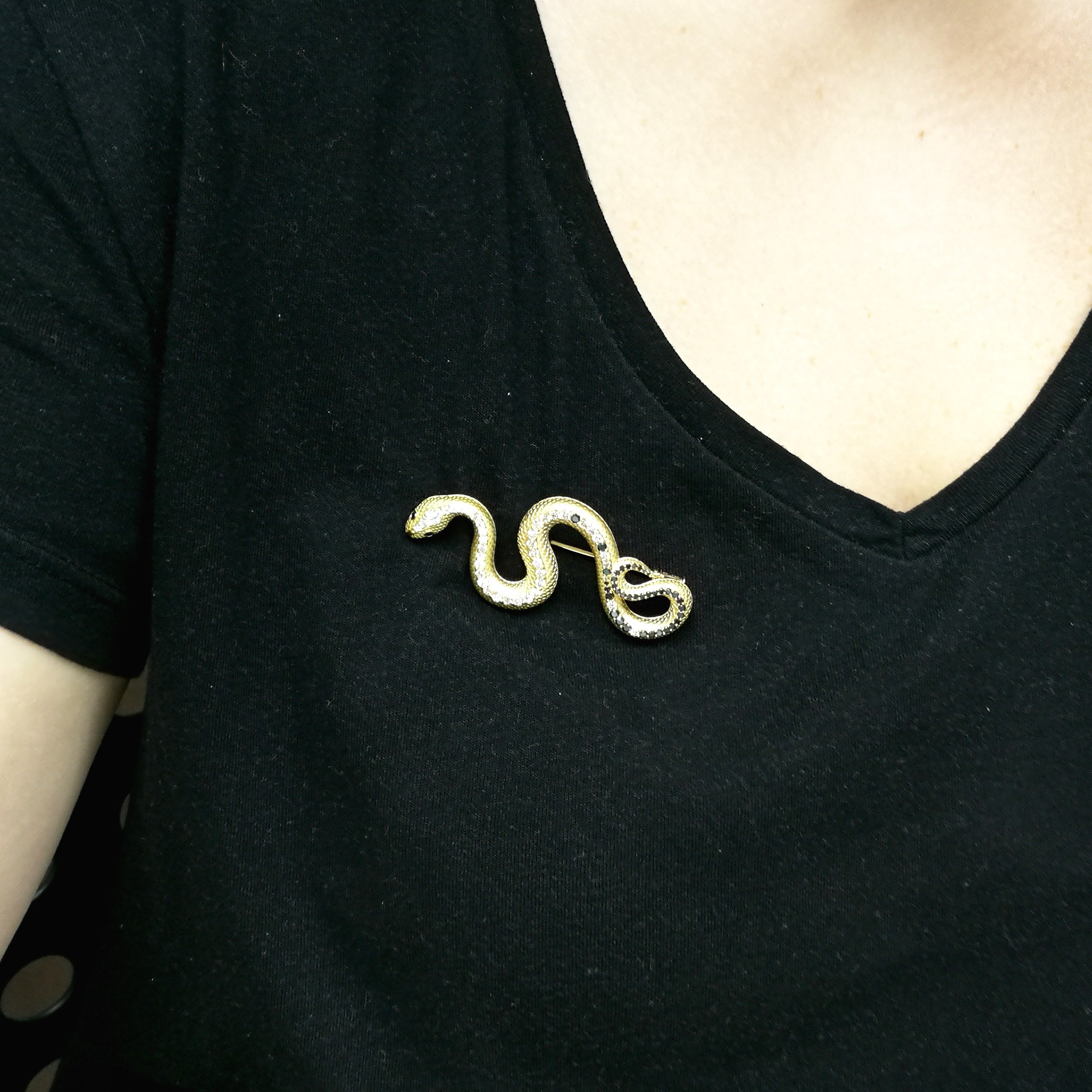Diamonds 18K Yellow Gold Snake Brooch, Brs 0188-0