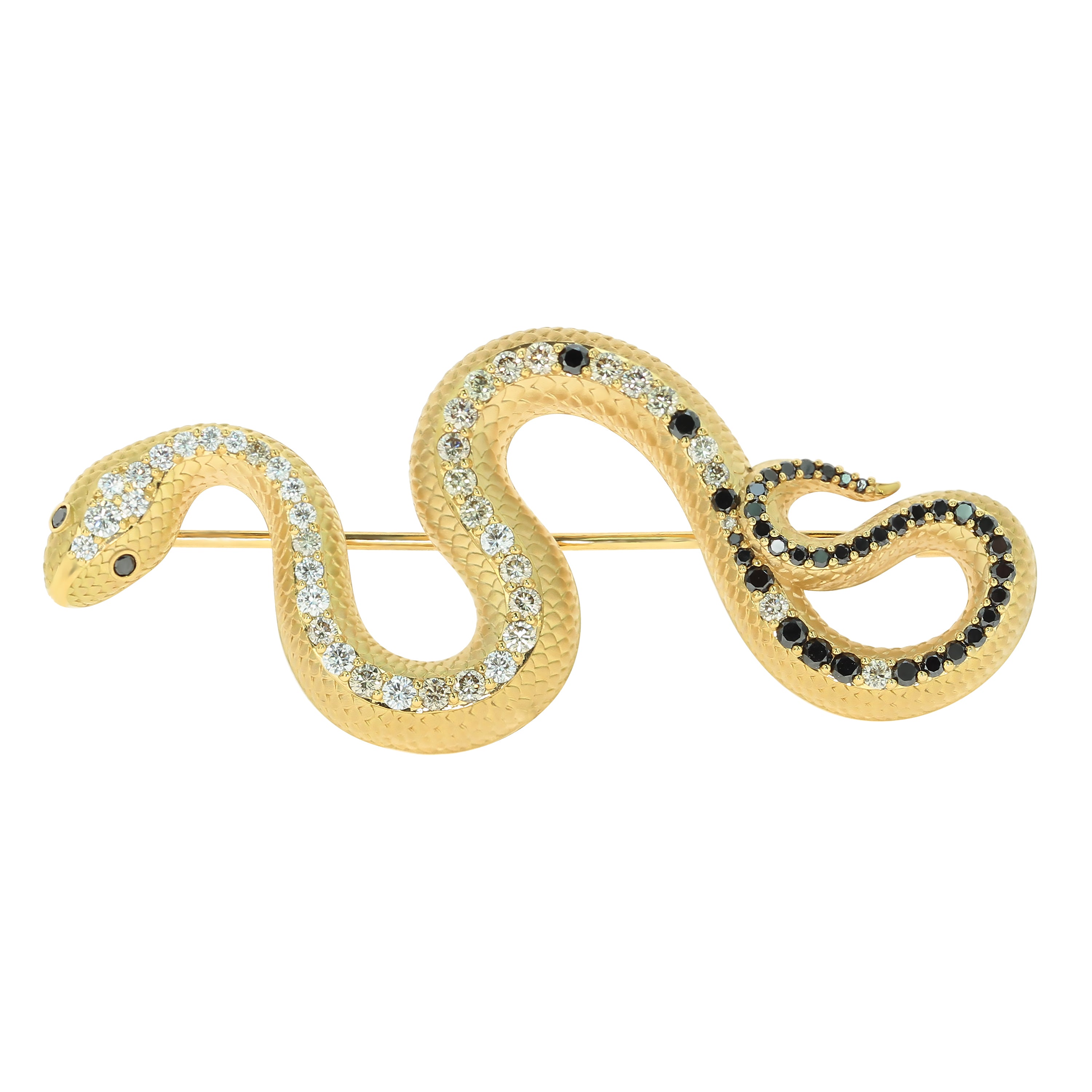 Diamonds 18K Yellow Gold Snake Brooch, Brs 0188-0