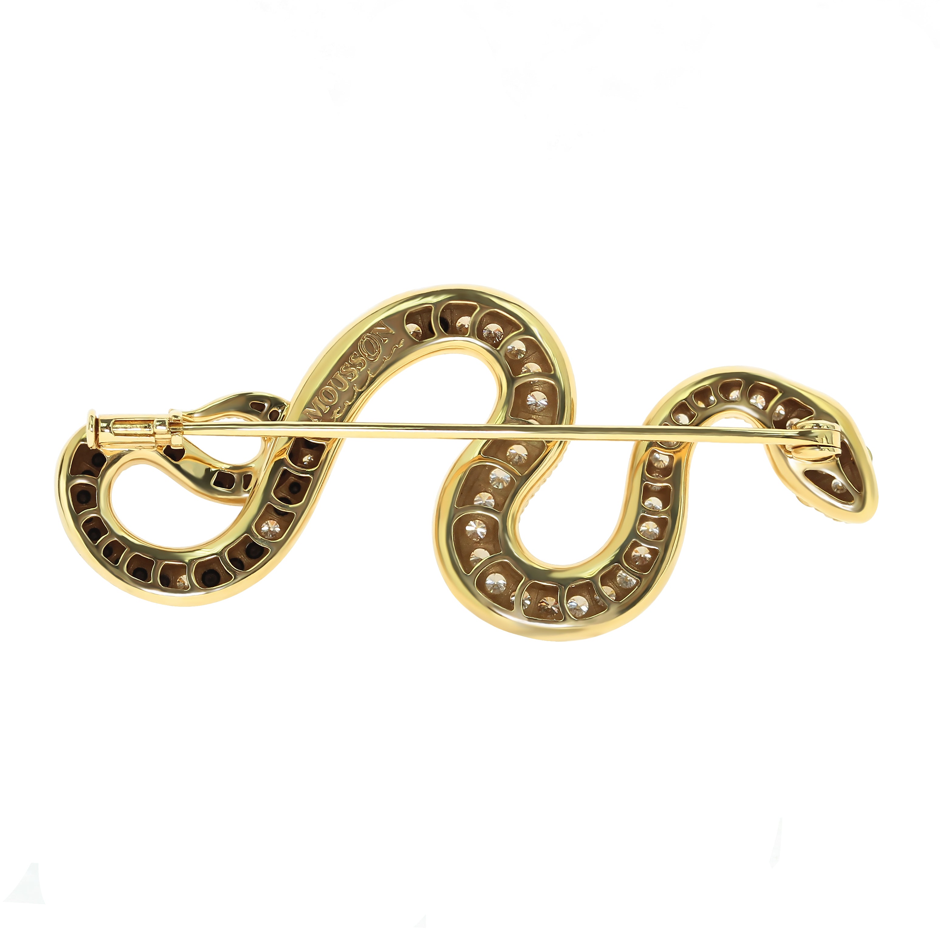 Diamonds 18K Yellow Gold Snake Brooch, Brs 0188-0