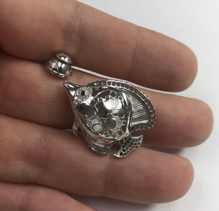 Enamel, Diamonds, Sapphires 18K White Gold Angel Fish Brooch, Brs 0252-2