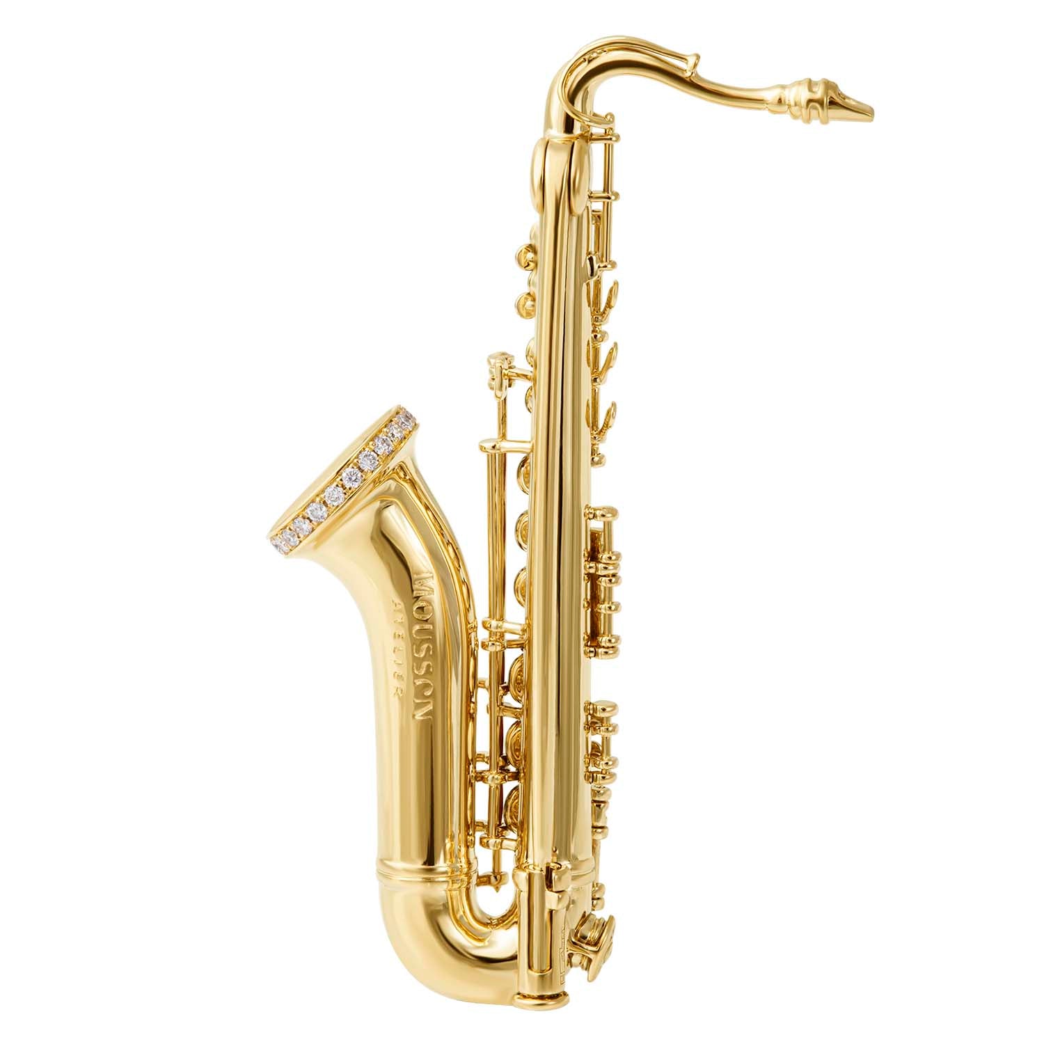 Ruby, Diamonds, Enamel 18K Yellow Gold Saxophone Brooch, Brs 0267-4