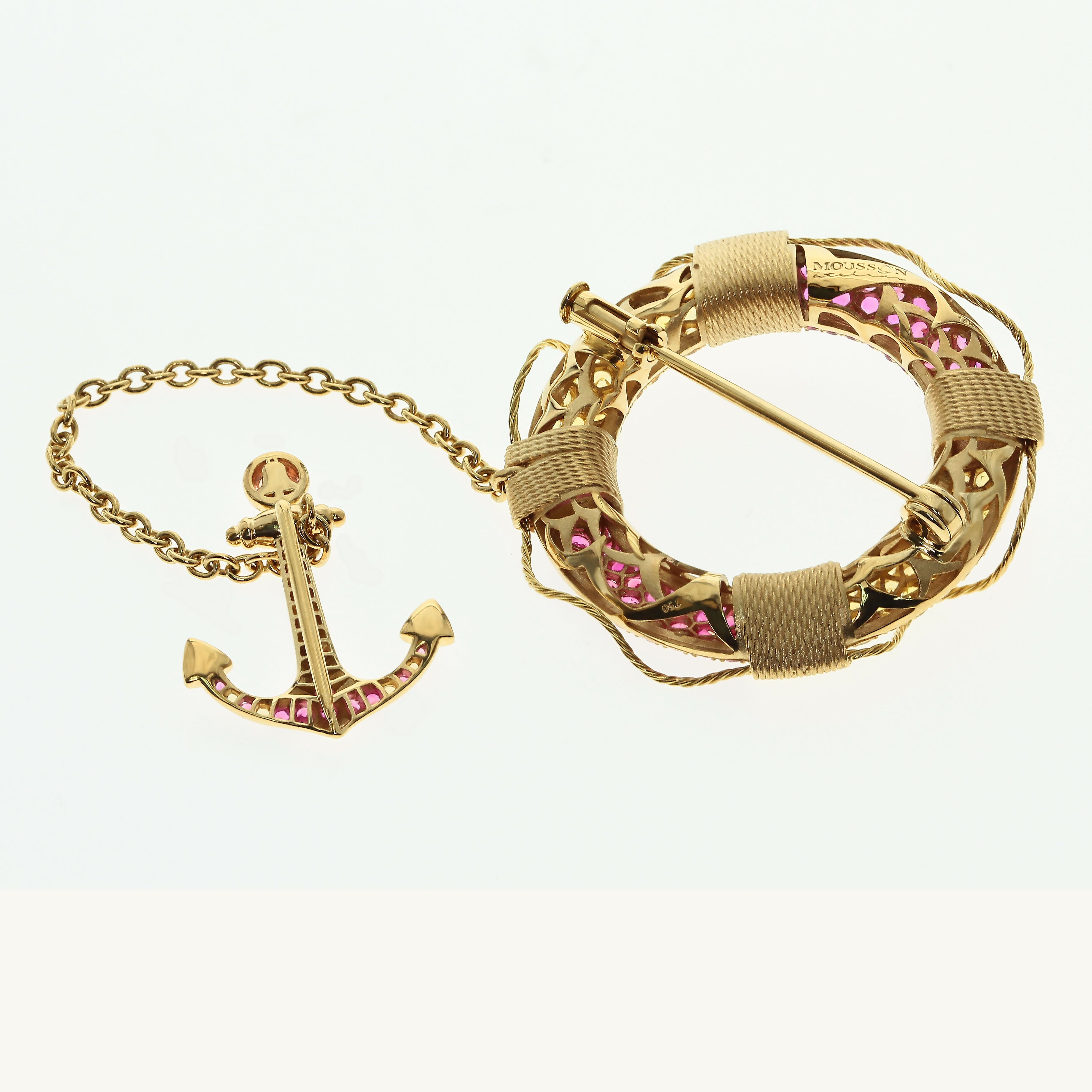 Brs 0293-0, 18K Yellow Gold, Sapphires Lifebuoy Brooch