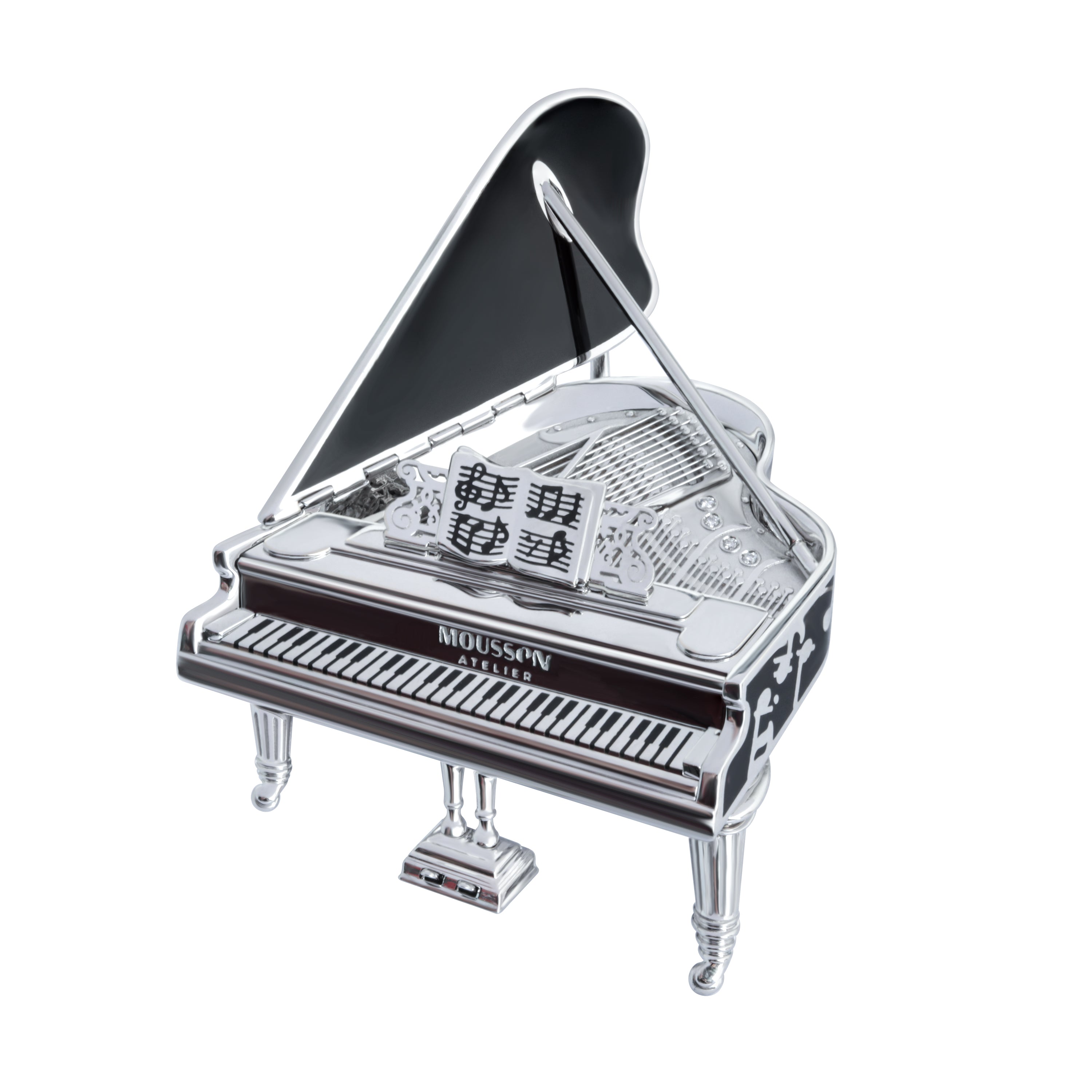 Brs 0267-5, 18K White Gold, Enamel, Diamonds Piano Brooch