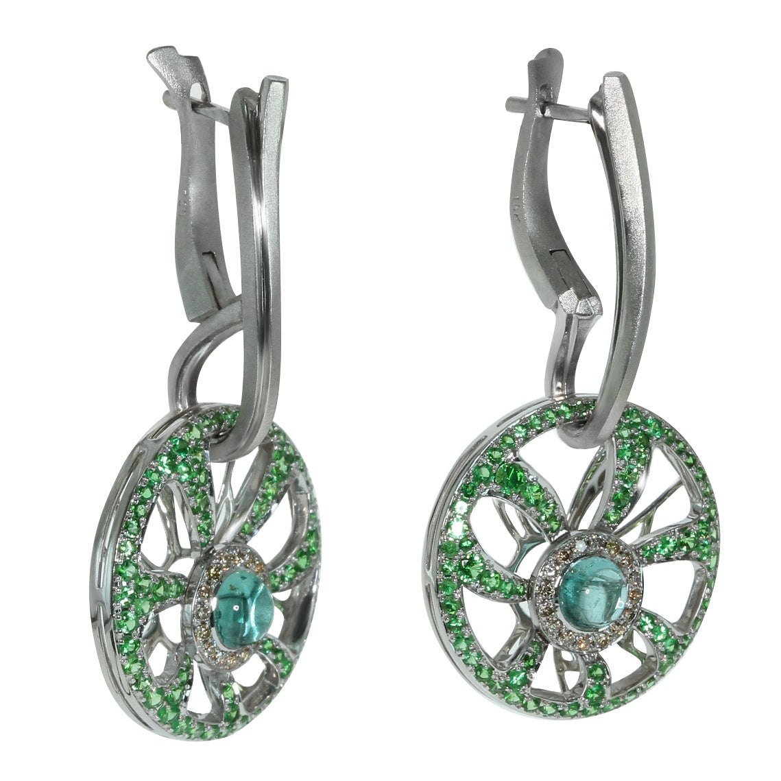 18K White Gold, Tourmaline, Tsavorite, Champagne Diamonds Earrings, E 0005-0
