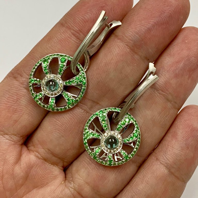 18K White Gold, Tourmaline, Tsavorite, Champagne Diamonds Earrings, E 0005-0