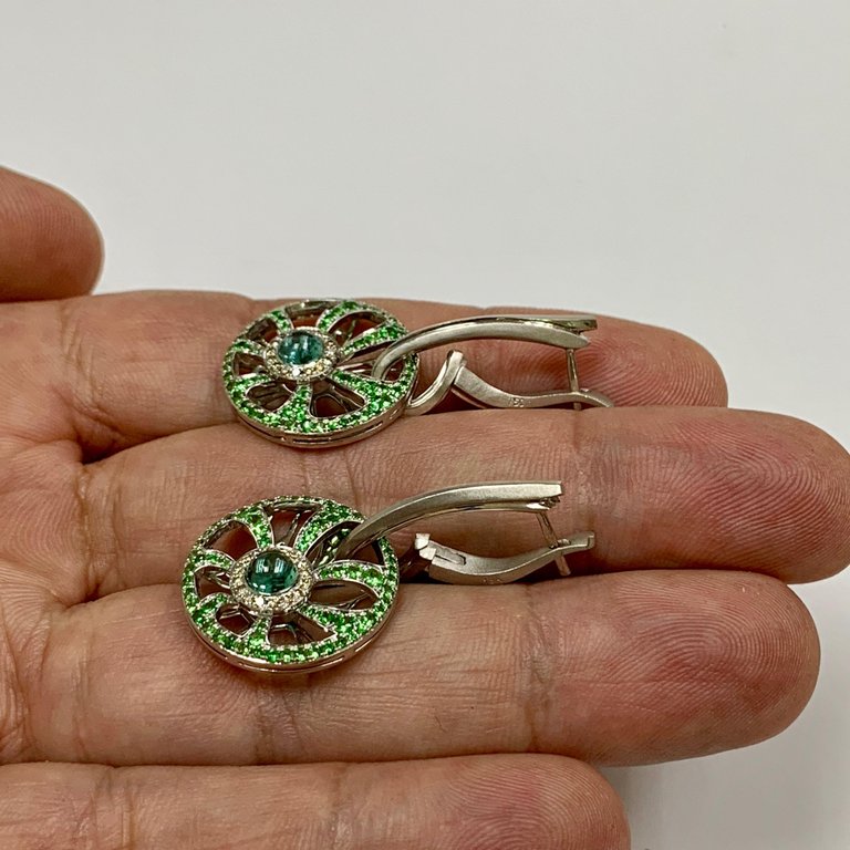 18K White Gold, Tourmaline, Tsavorite, Champagne Diamonds Earrings, E 0005-0