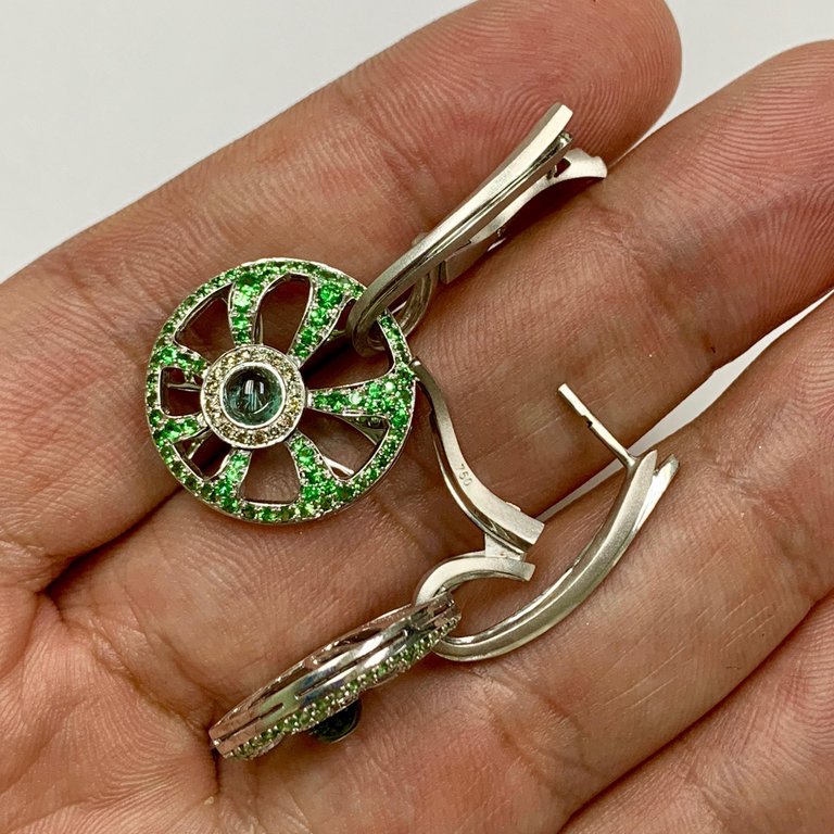18K White Gold, Tourmaline, Tsavorite, Champagne Diamonds Earrings, E 0005-0