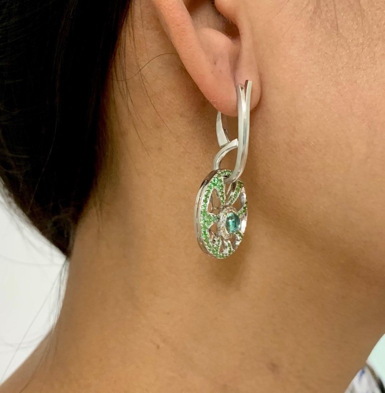 18K White Gold, Tourmaline, Tsavorite, Champagne Diamonds Earrings, E 0005-0
