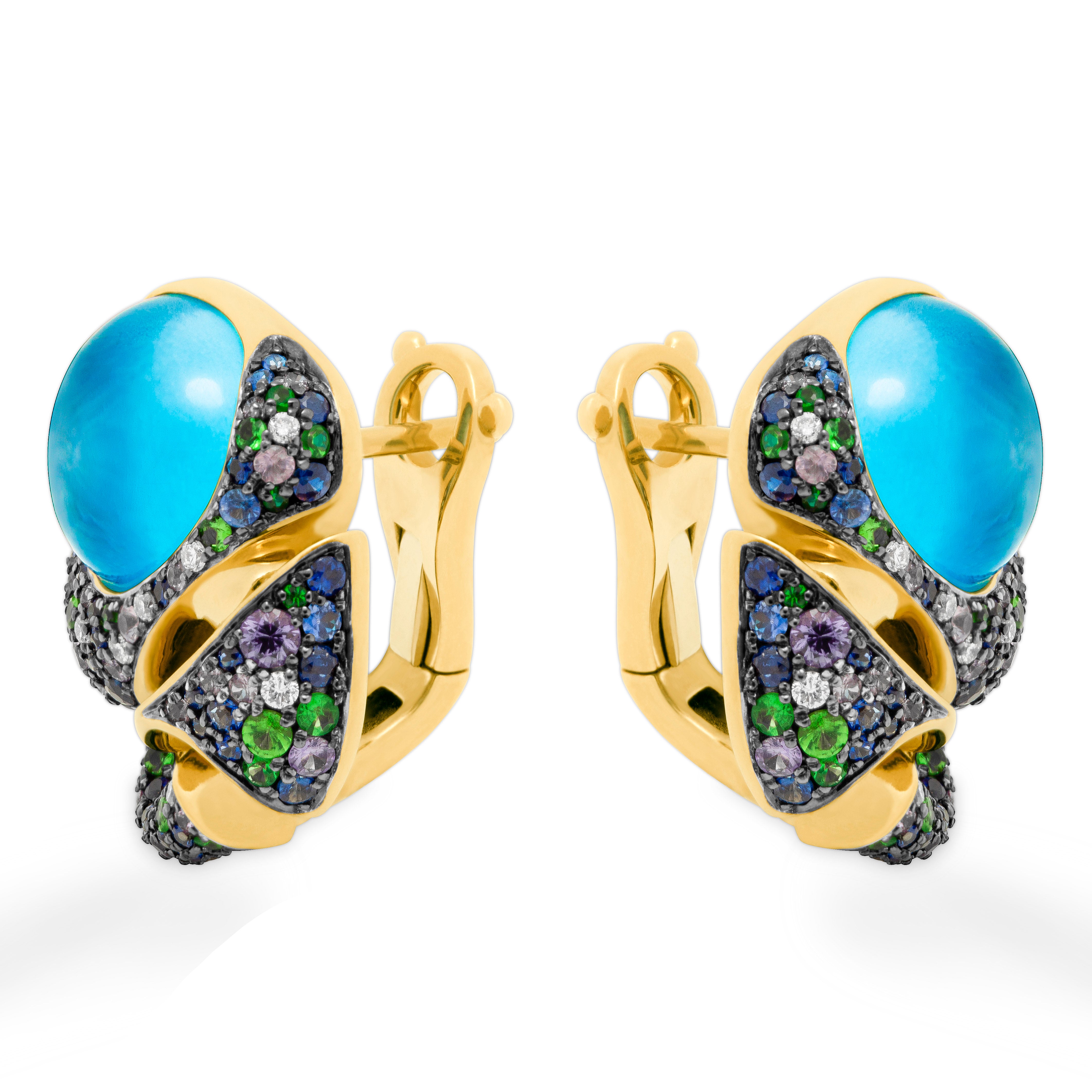 E 0007-1 18K Yellow Gold, Topaz, Sapphires, Diamonds Earrings