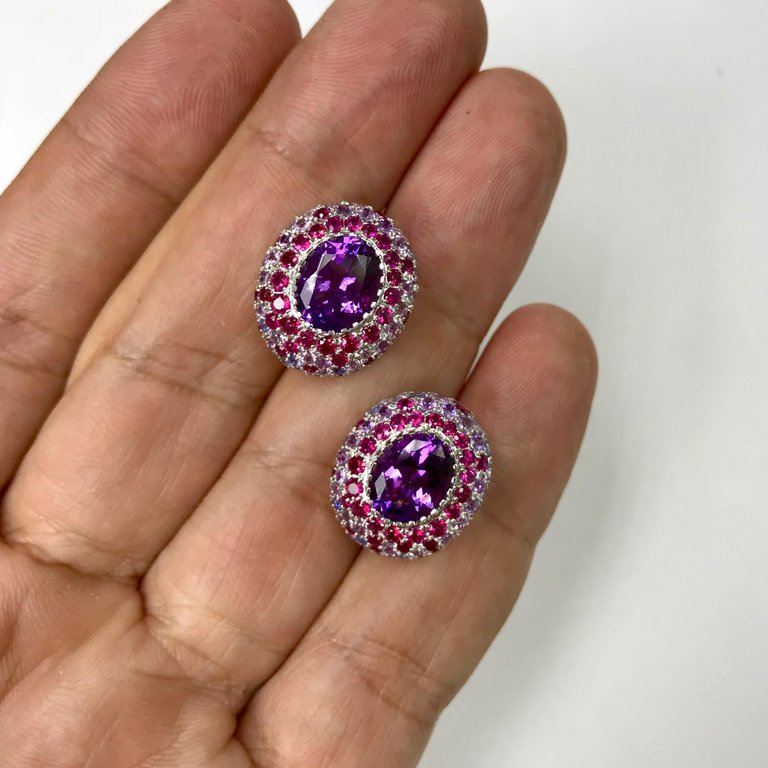 Amethyst, Purple Sapphires, Ruby 18K White Gold Earrings, E 0040-2