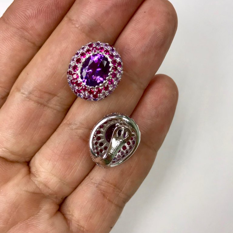 Amethyst, Purple Sapphires, Ruby 18K White Gold Earrings, E 0040-2
