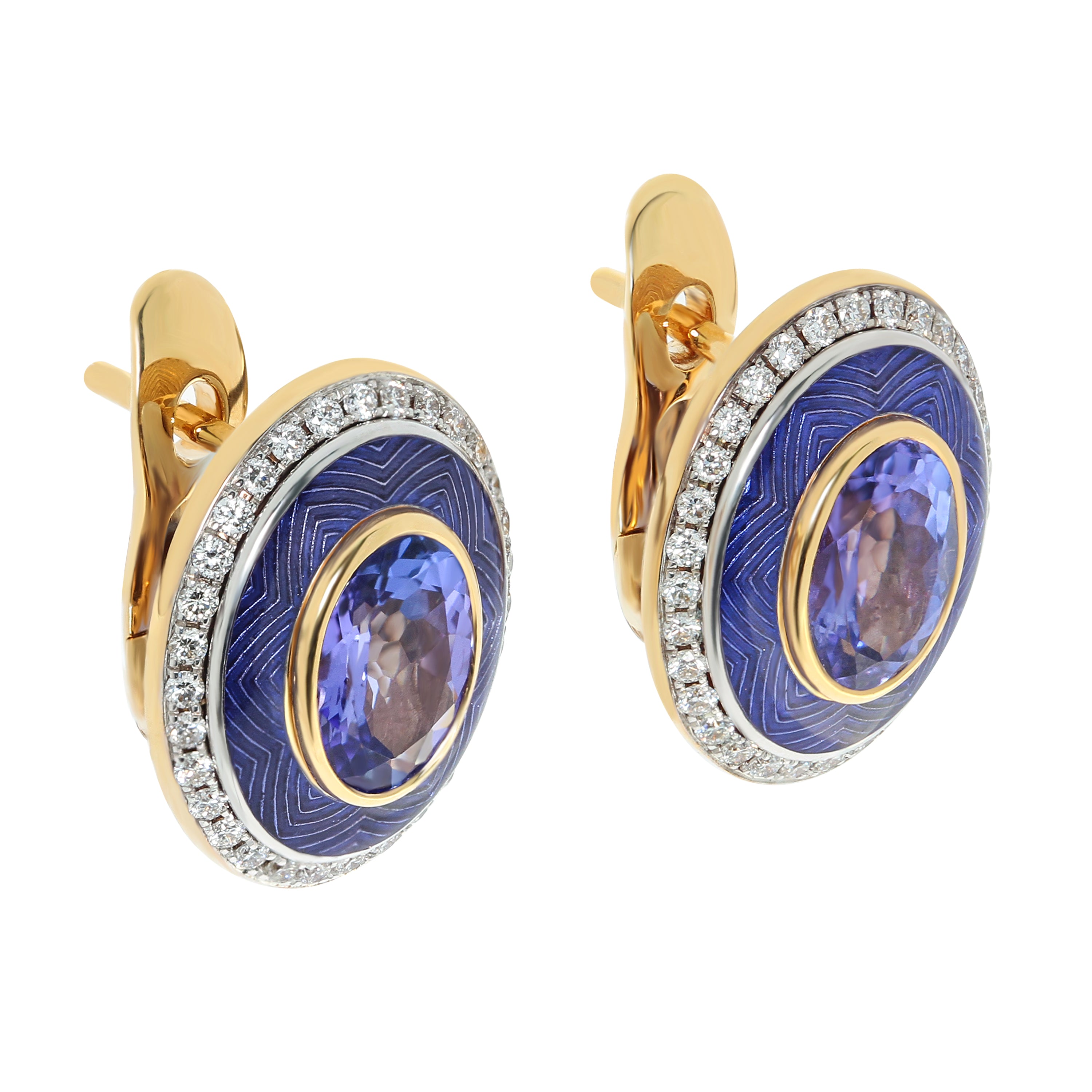 Enamel, Tanzanite, Diamonds 18K Yellow Gold Earrings, E 0084-4